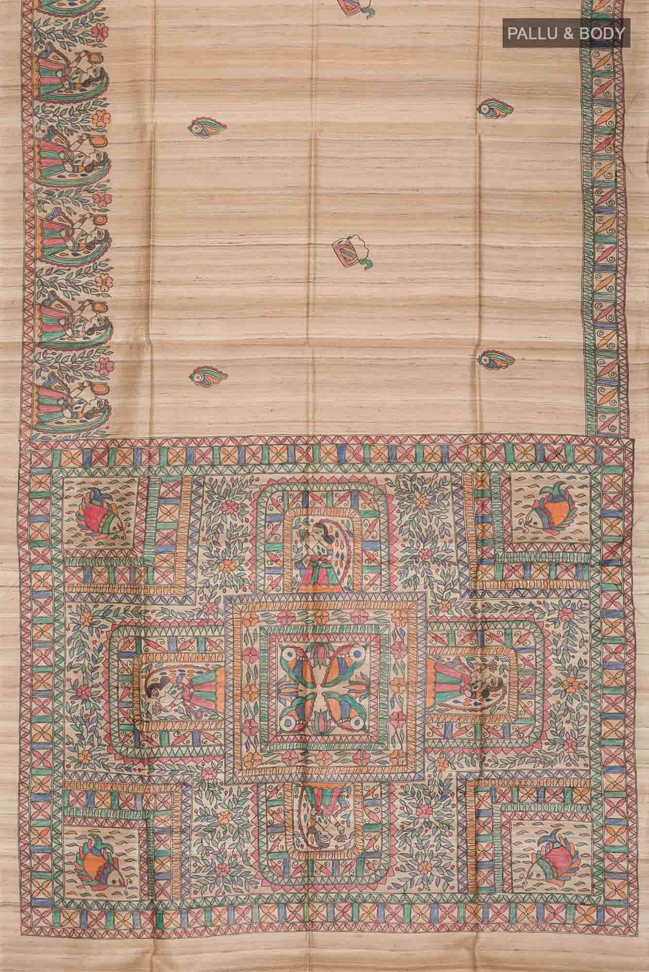 Beige Bhagalpuri Tussar Silk Saree