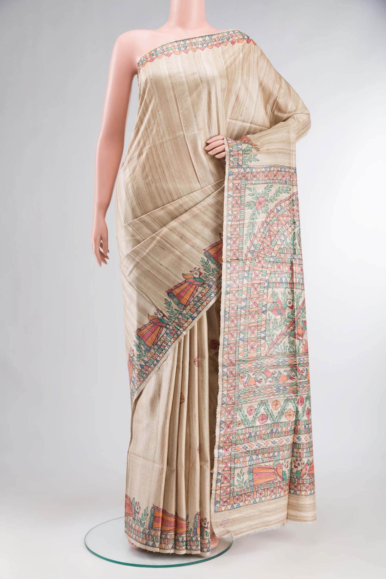 Beige Bhagalpuri Tussar Silk Saree