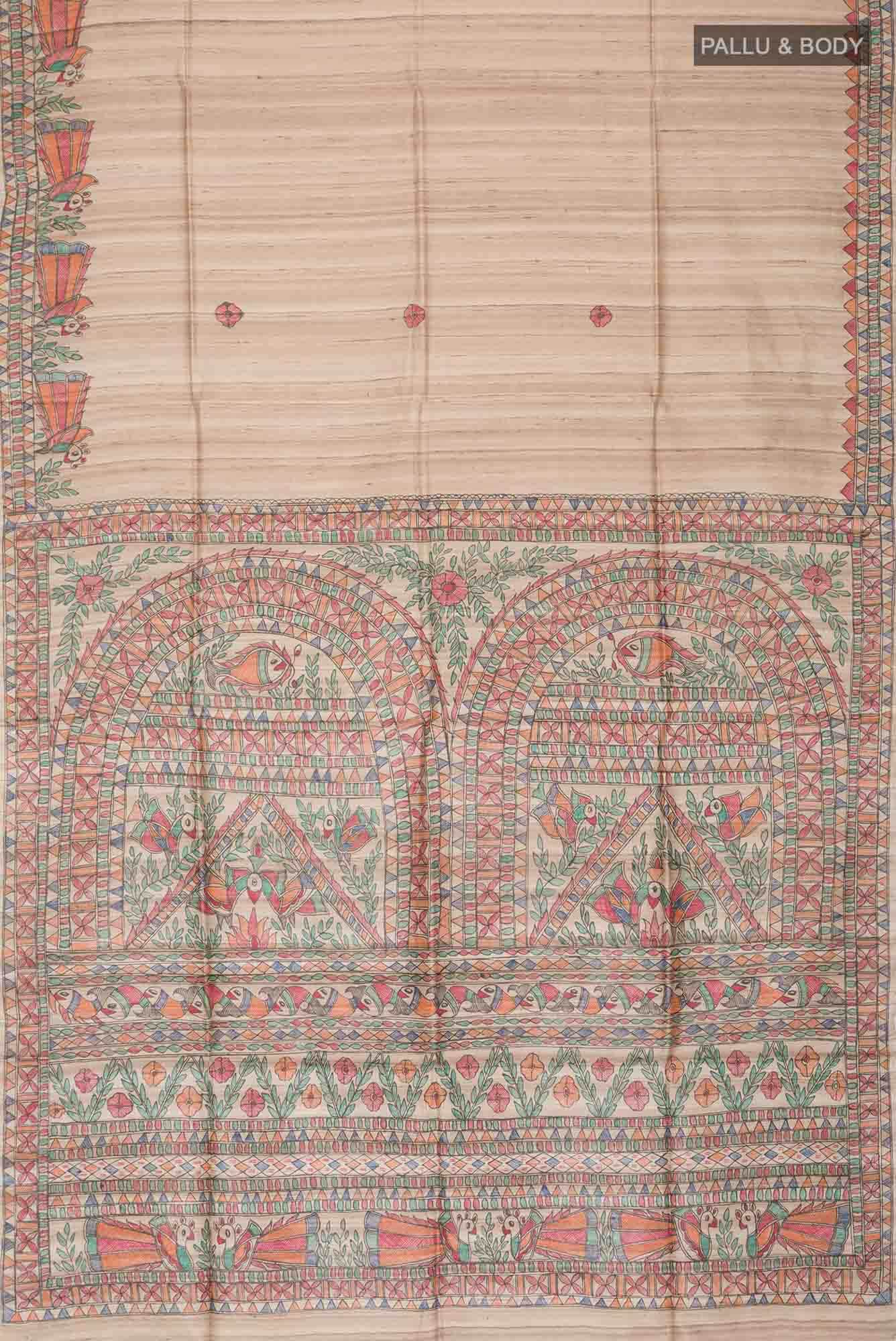 Beige Bhagalpuri Tussar Silk Saree