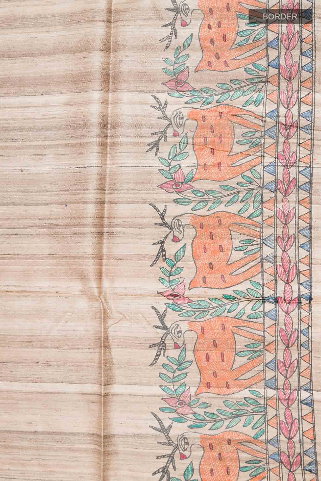 Beige Bhagalpuri Tussar Silk Saree