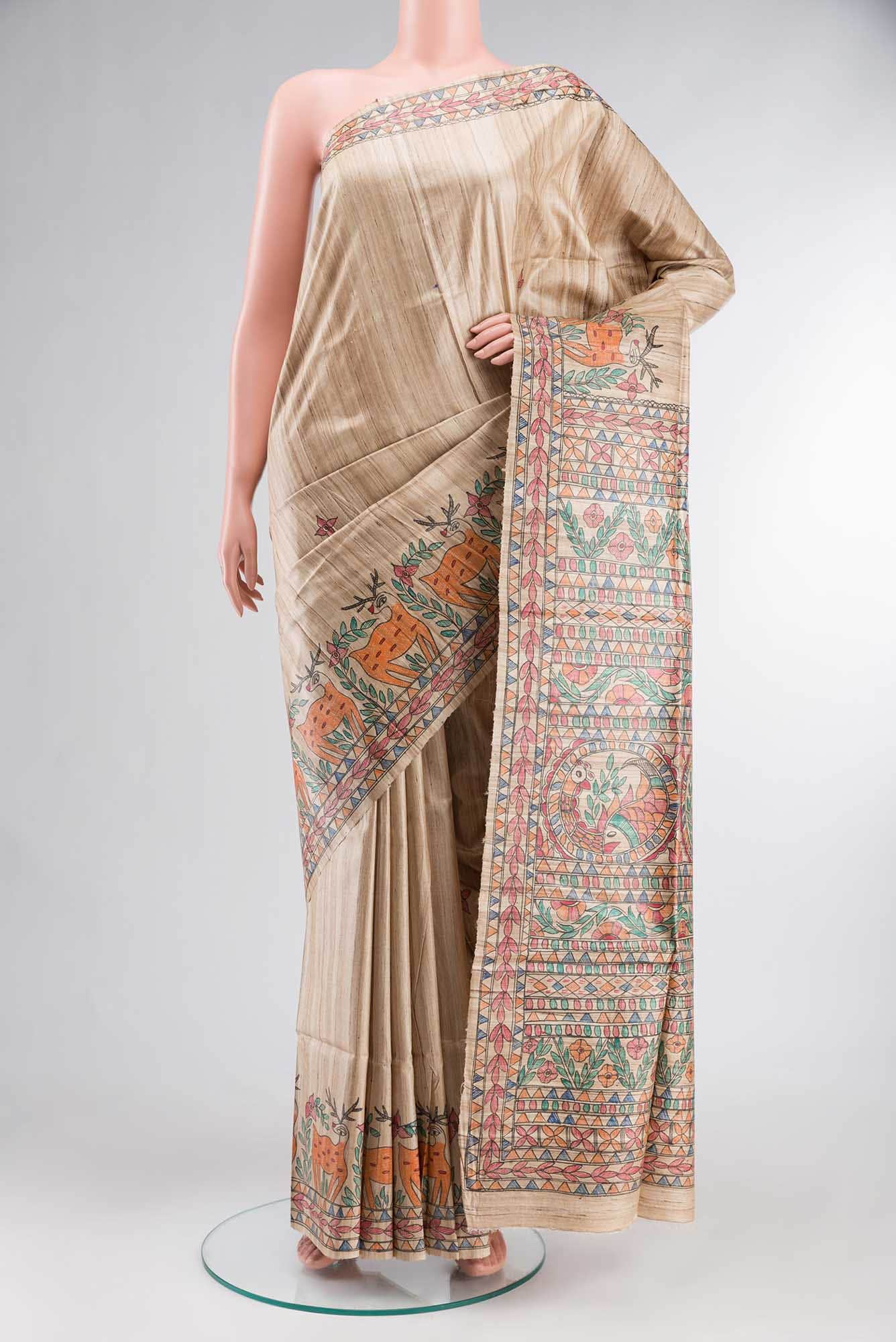 Beige Bhagalpuri Tussar Silk Saree