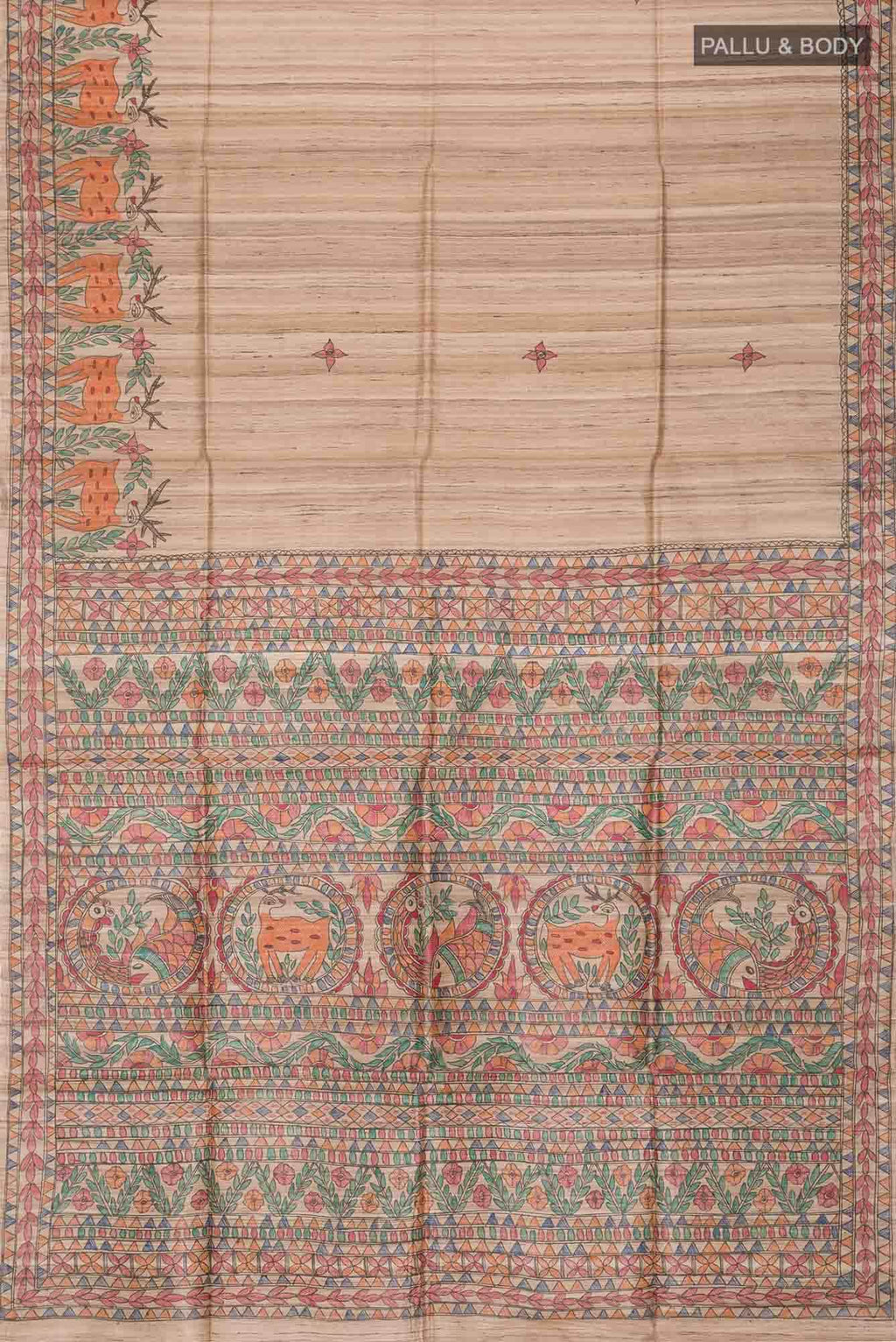 Beige Bhagalpuri Tussar Silk Saree