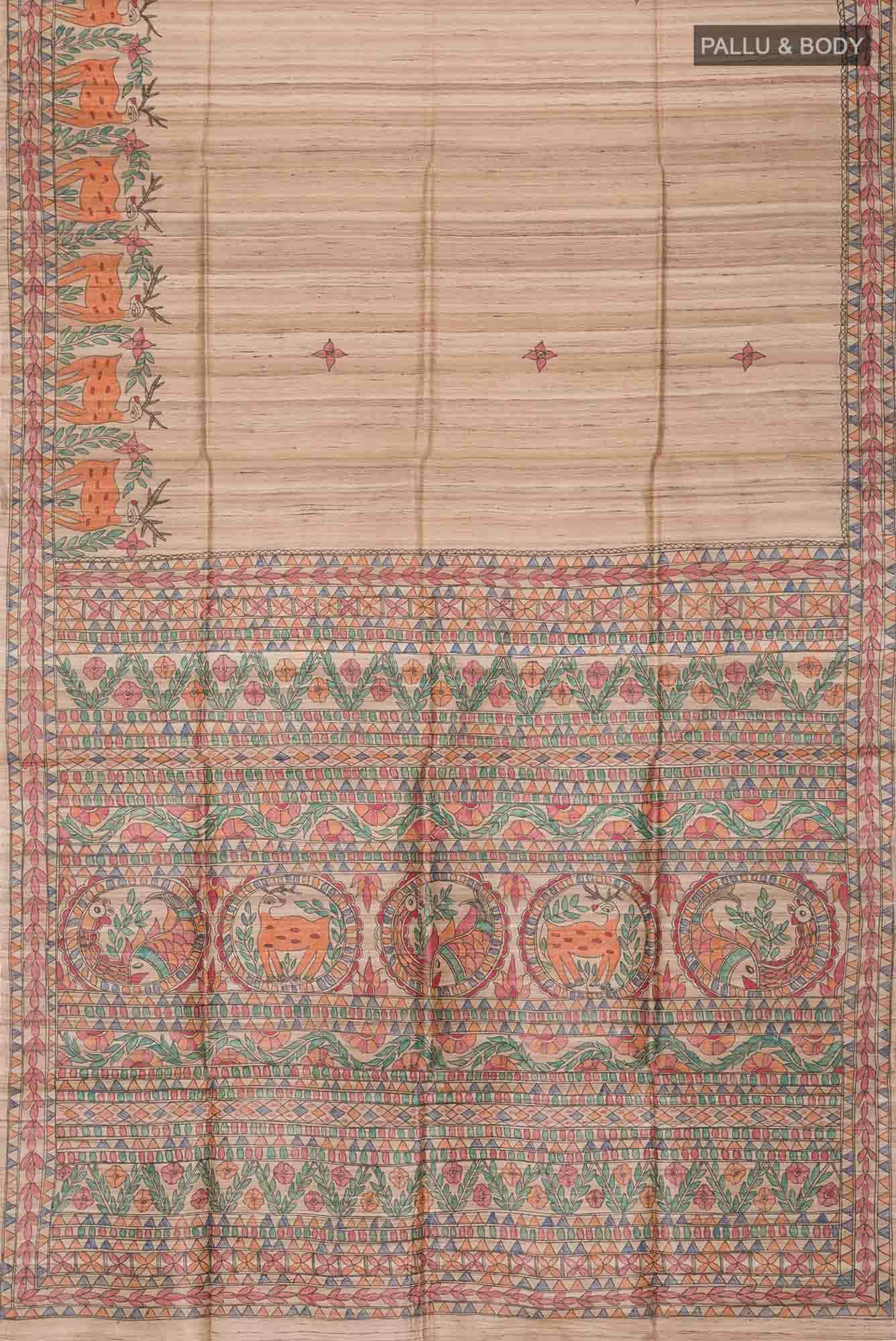Beige Bhagalpuri Tussar Silk Saree