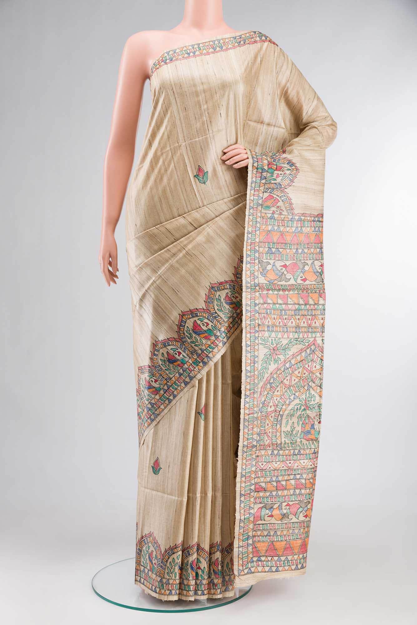 Beige Bhagalpuri Tussar Silk Saree