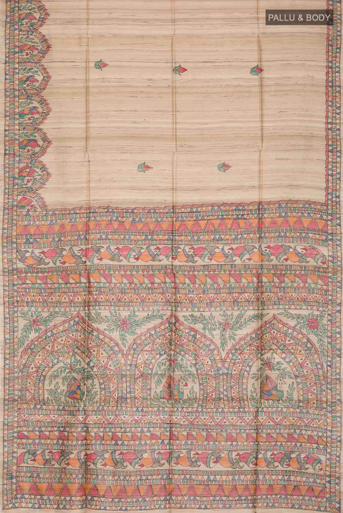 Beige Bhagalpuri Tussar Silk Saree