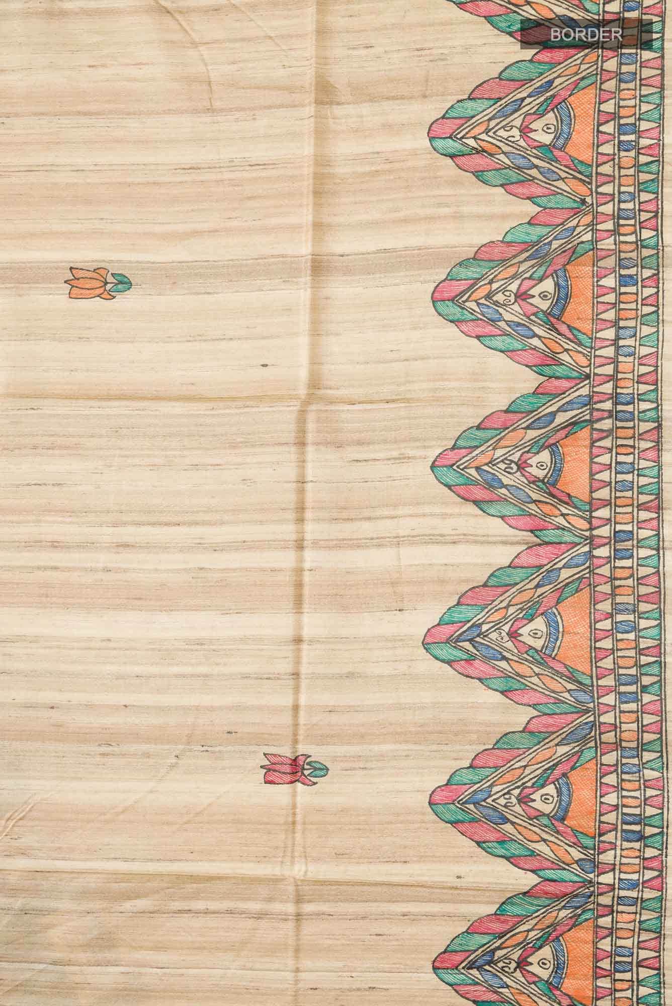 Beige Bhagalpuri Tussar Silk Saree