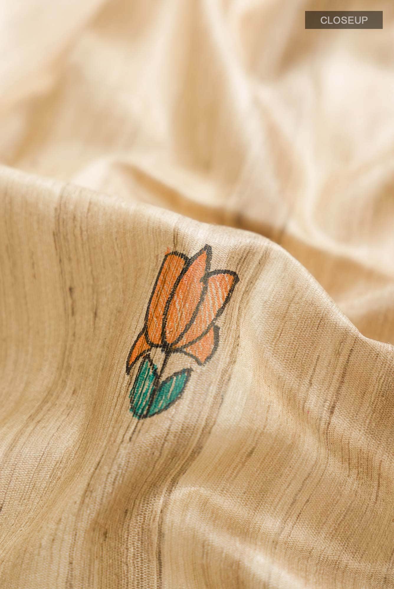 Beige Bhagalpuri Tussar Silk Saree