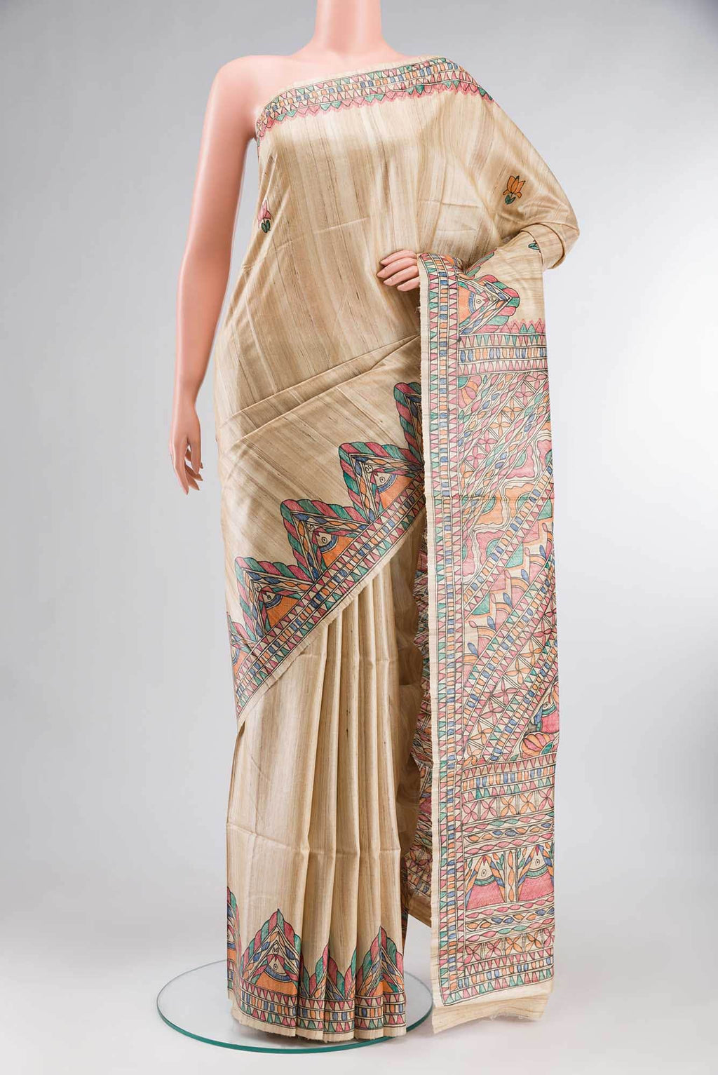 Beige Bhagalpuri Tussar Silk Saree