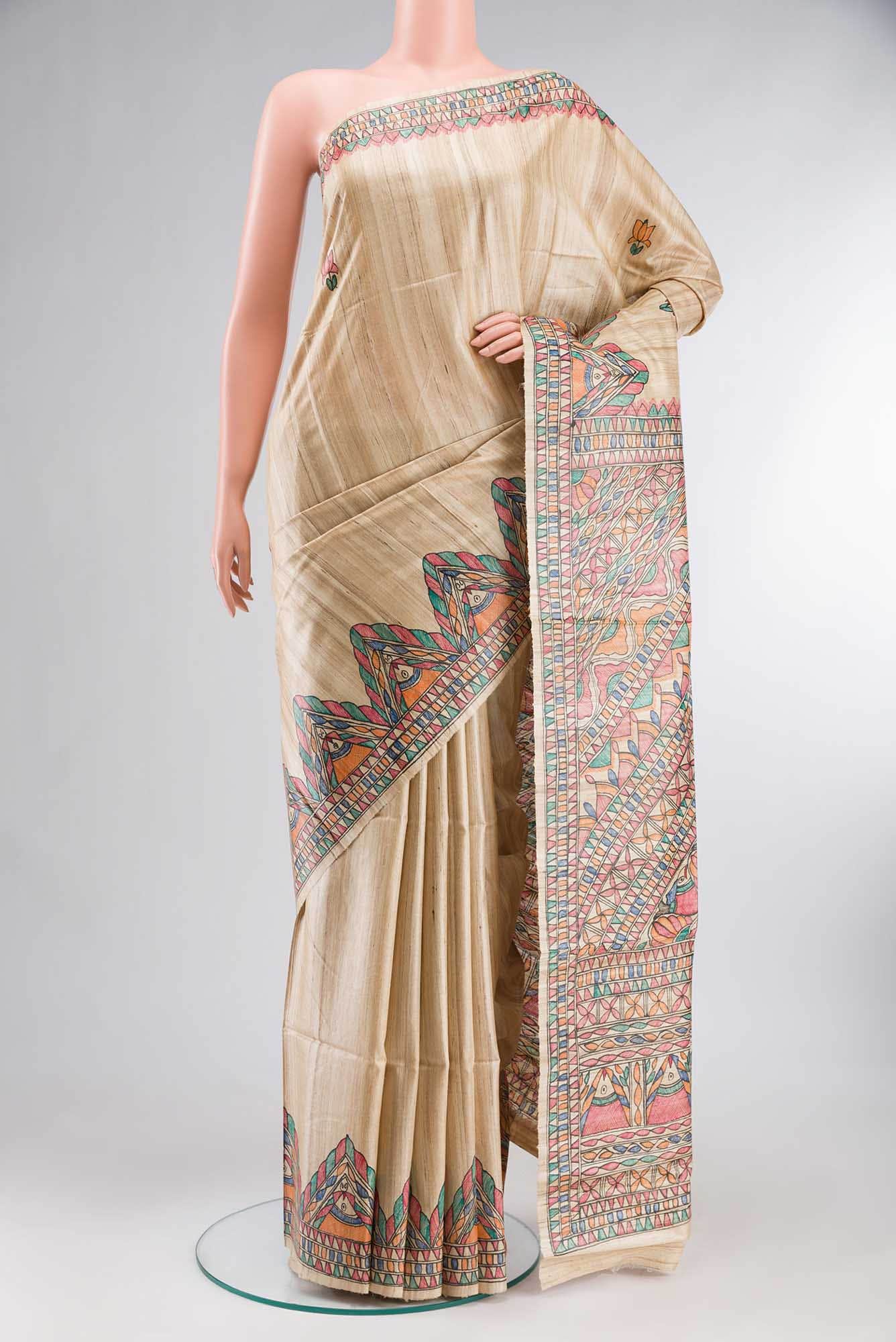 Beige Bhagalpuri Tussar Silk Saree