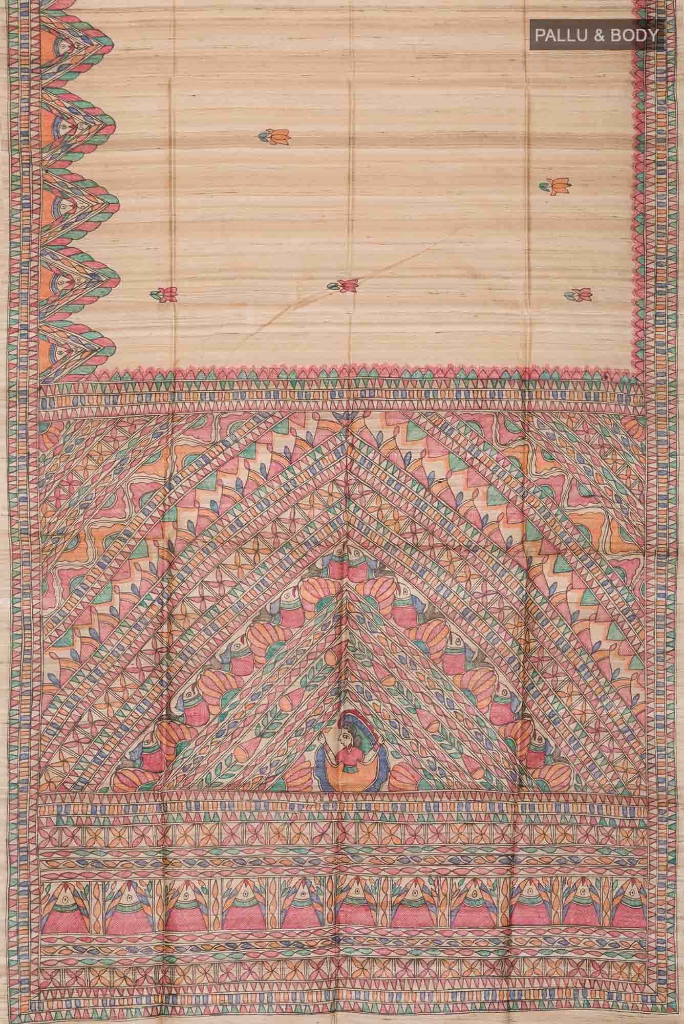 Beige Bhagalpuri Tussar Silk Saree