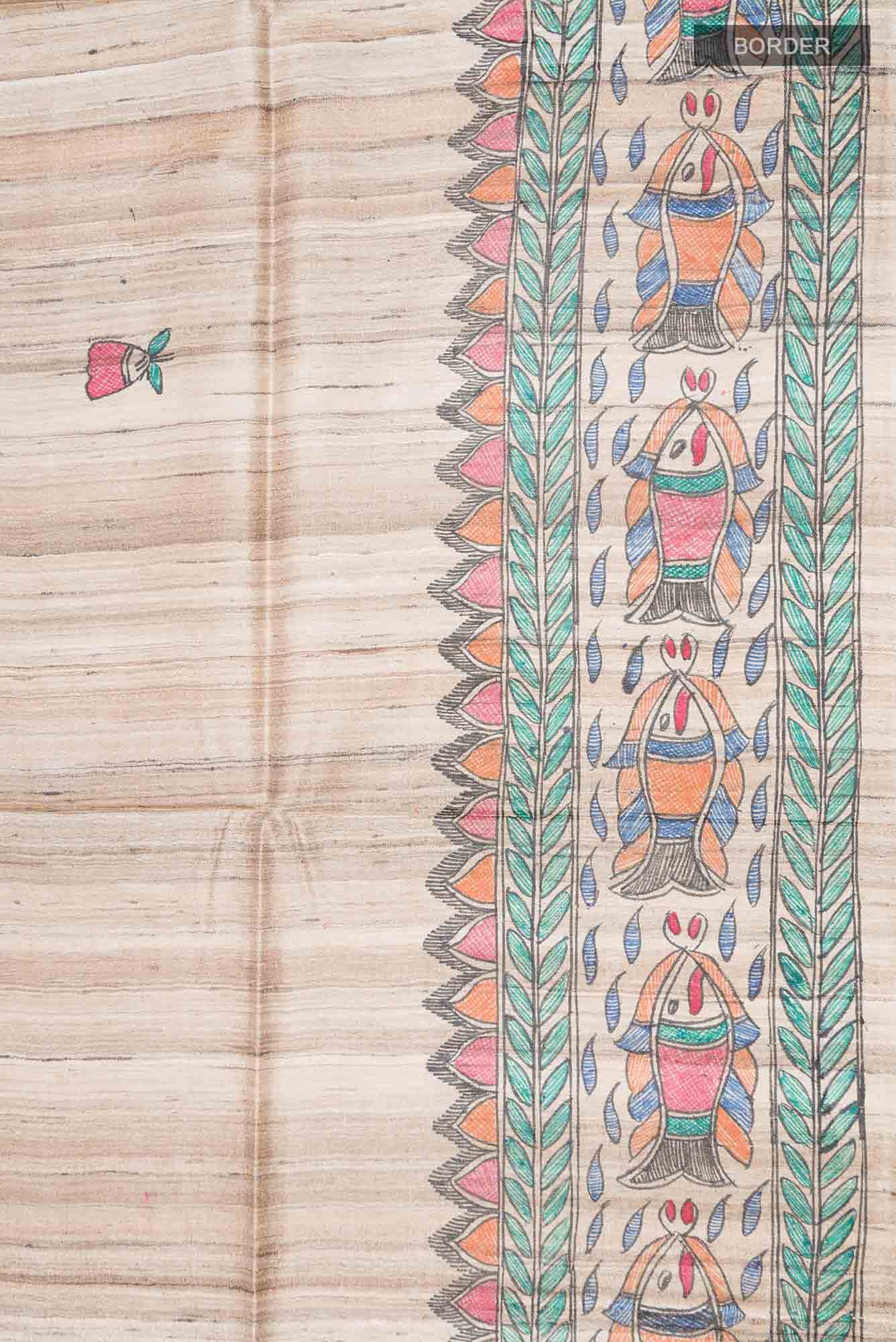 Beige Bhagalpuri Tussar Silk Saree