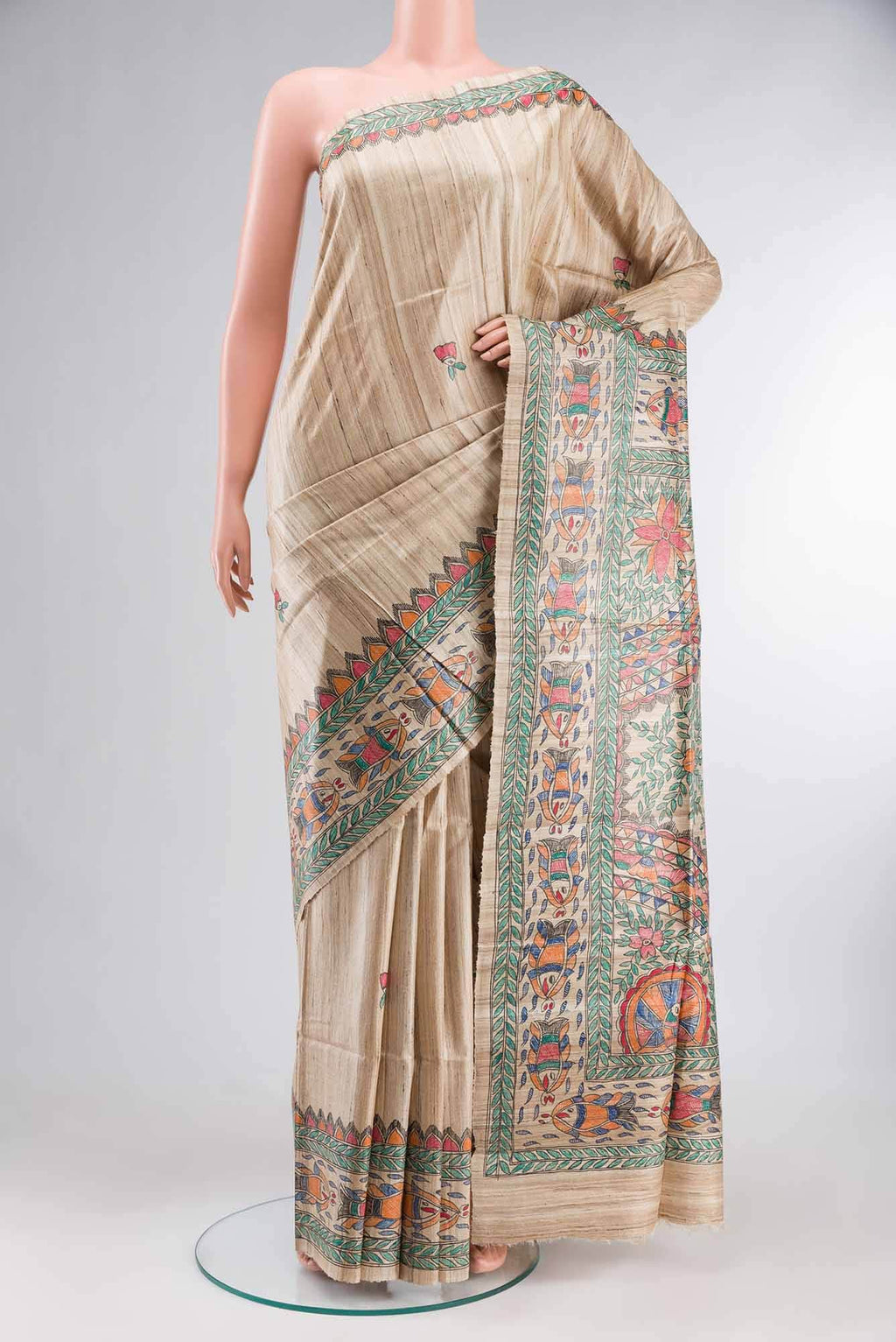 Beige Bhagalpuri Tussar Silk Saree