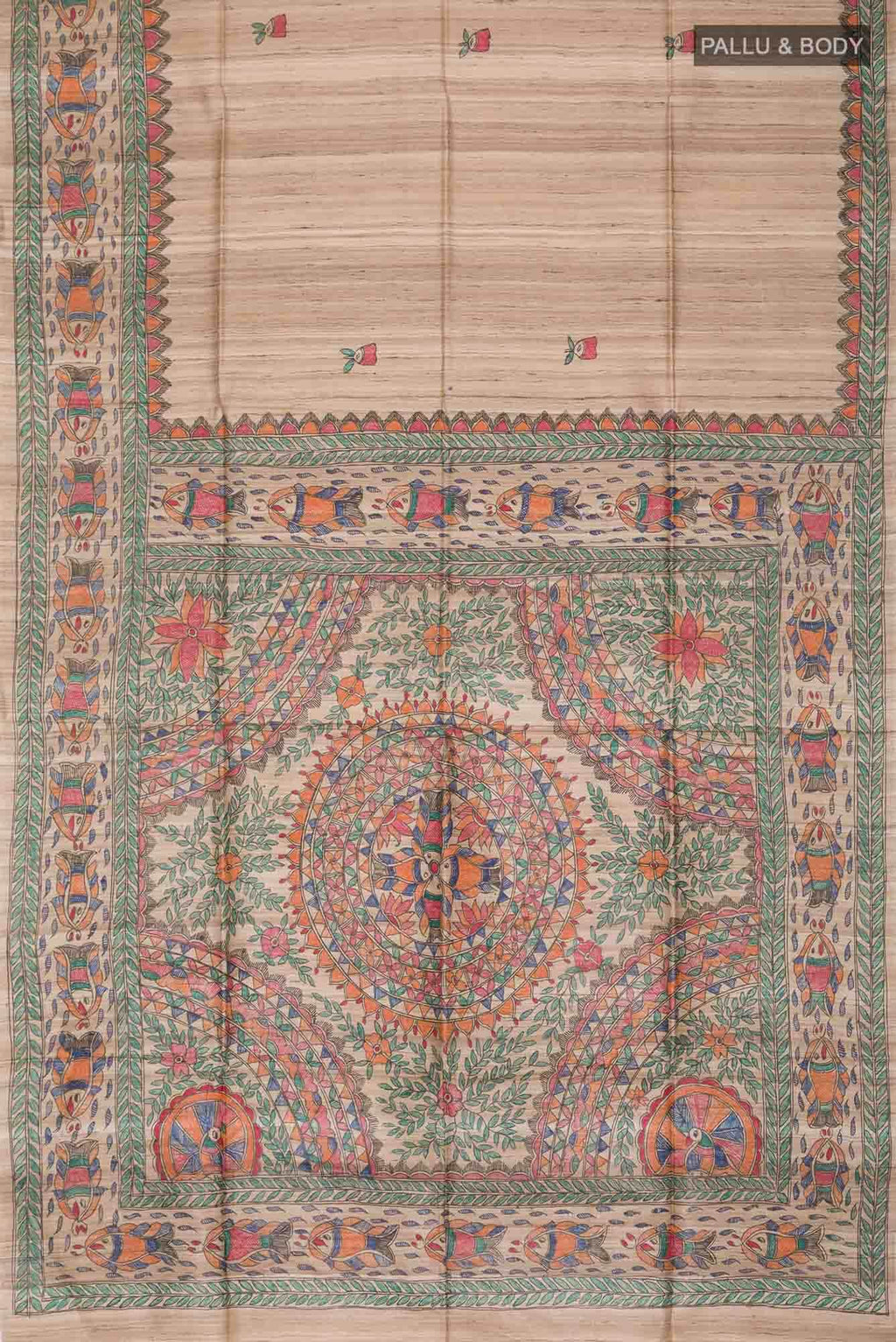 Beige Bhagalpuri Tussar Silk Saree