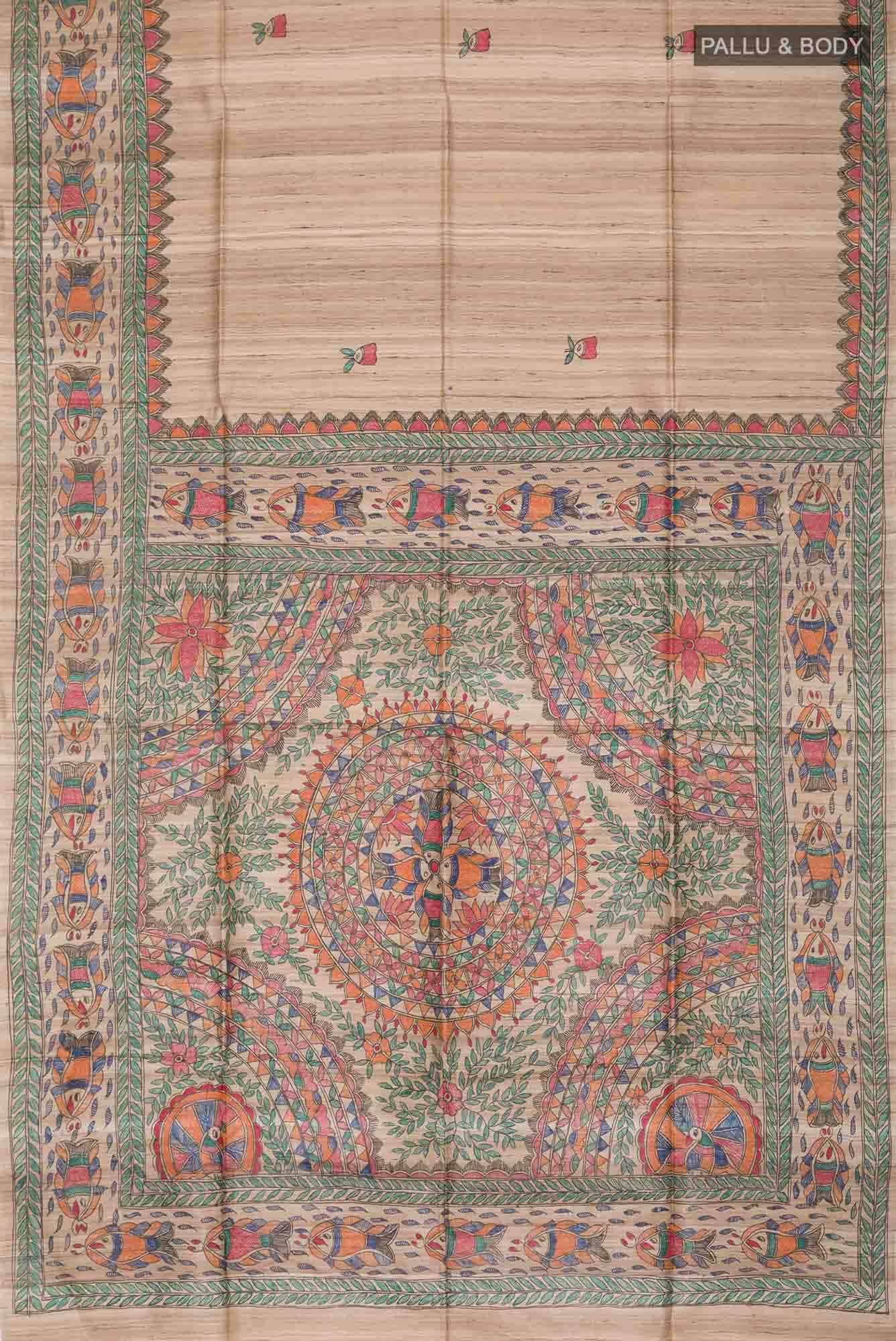 Beige Bhagalpuri Tussar Silk Saree