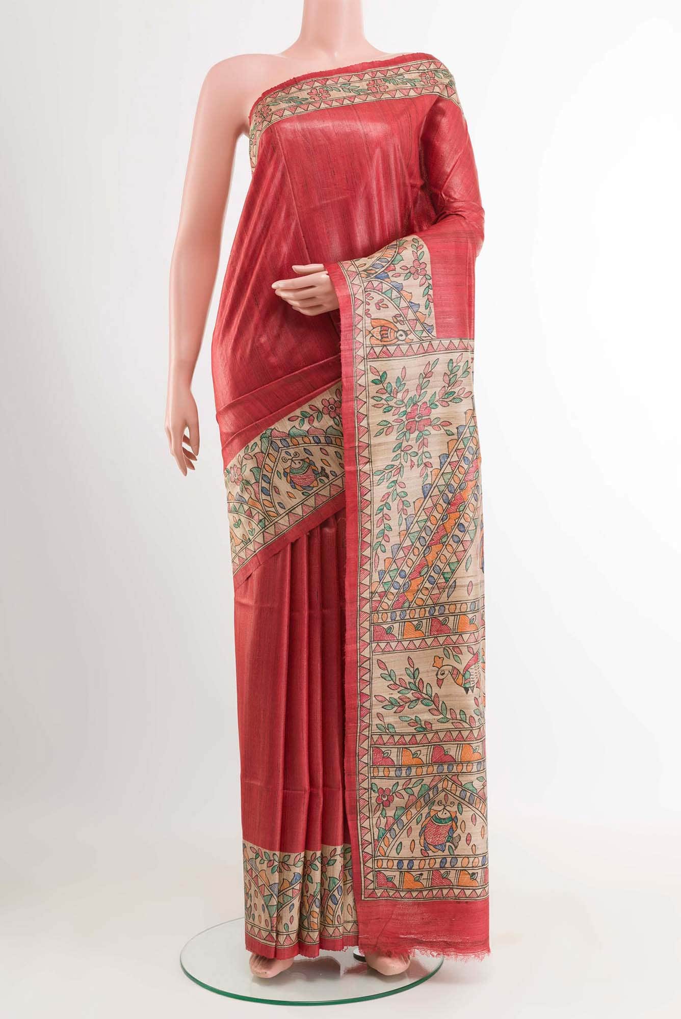 Red Tussar Saree