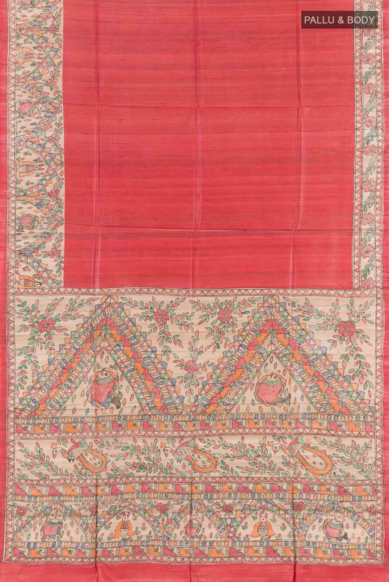 Red Tussar Saree