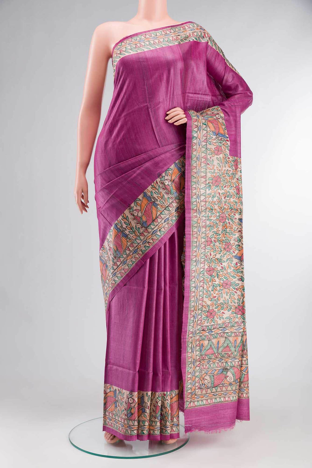 Beige Bhagalpuri Tussar Silk Saree
