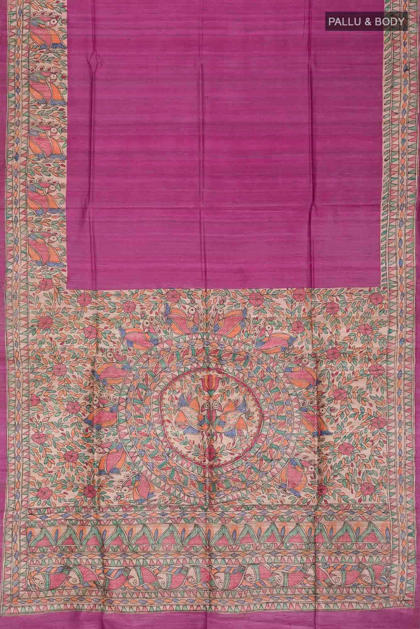 Beige Bhagalpuri Tussar Silk Saree