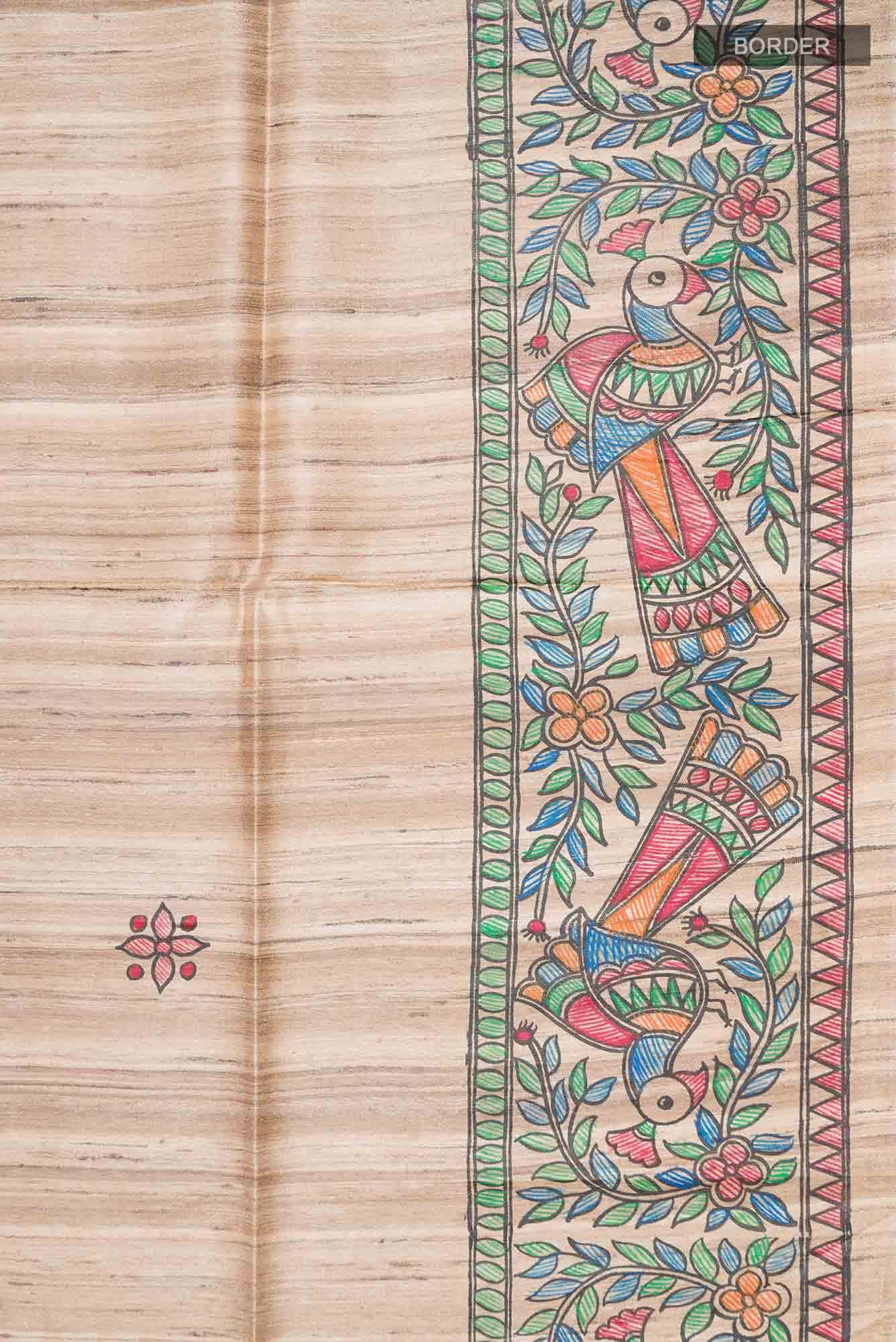 Beige Bhagalpuri Tussar Silk Saree