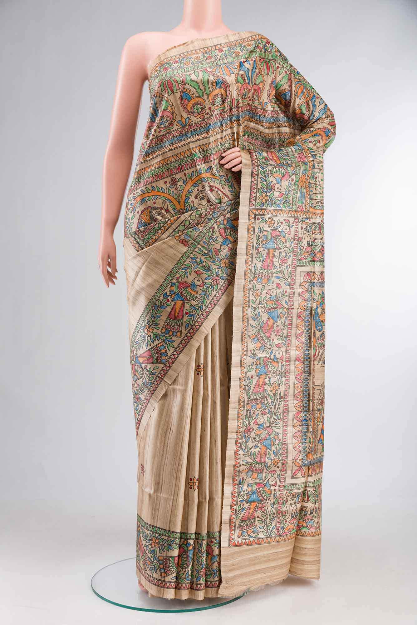 Beige Bhagalpuri Tussar Silk Saree