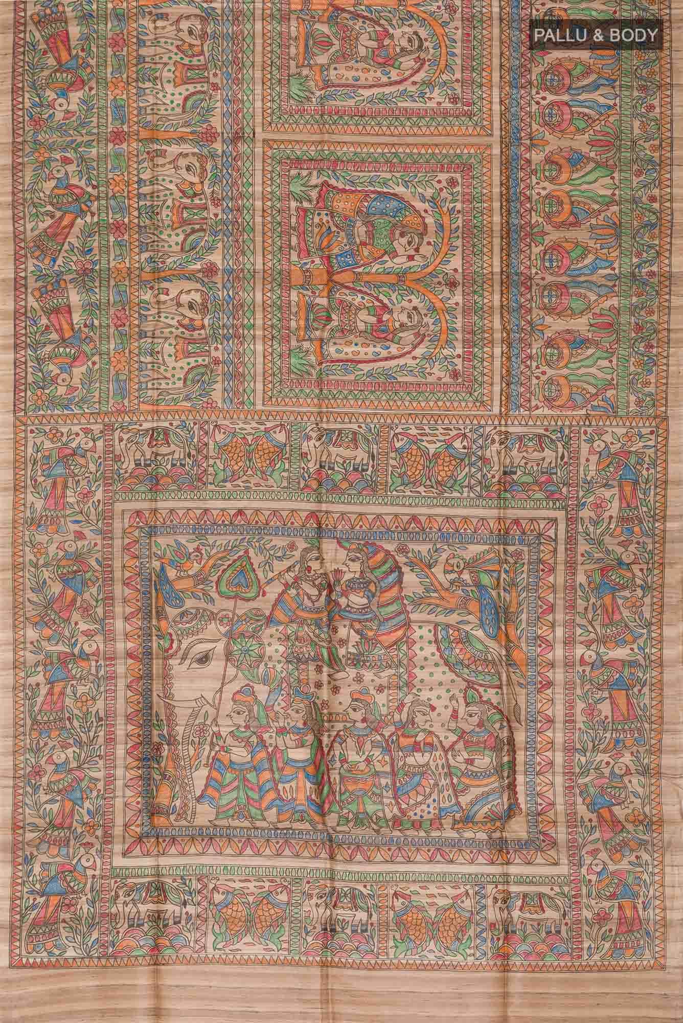 Beige Bhagalpuri Tussar Silk Saree