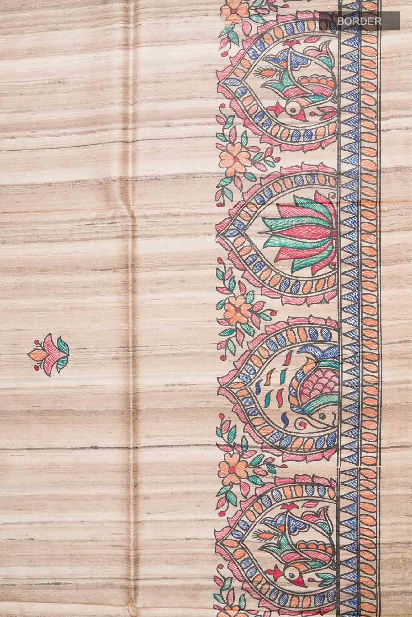 Beige Bhagalpuri Tussar Silk Saree