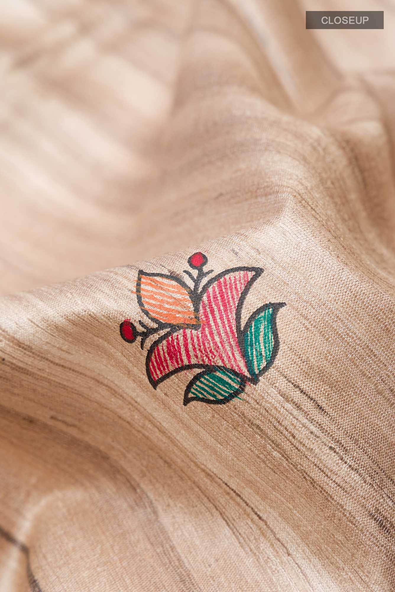 Beige Bhagalpuri Tussar Silk Saree