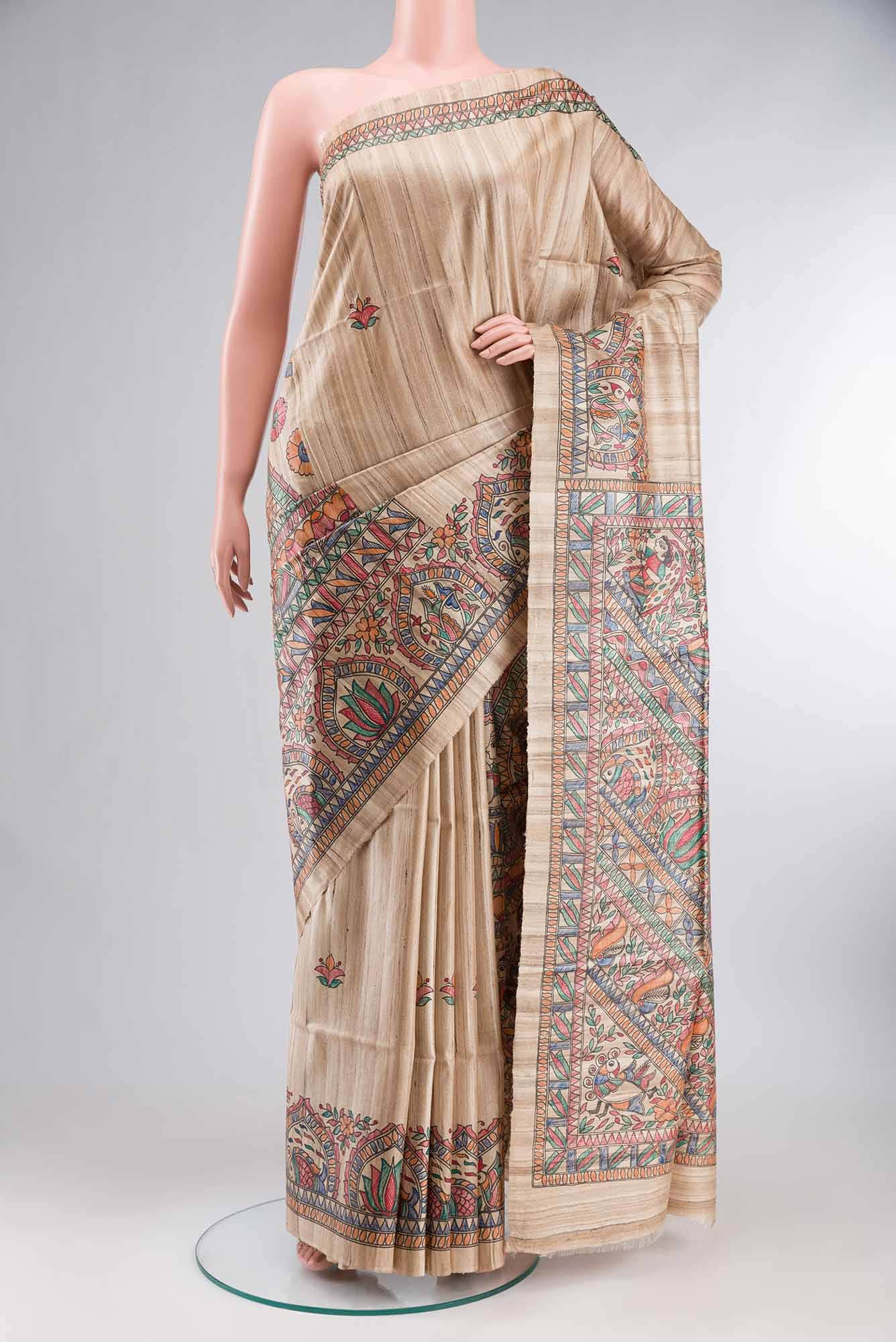 Beige Bhagalpuri Tussar Silk Saree