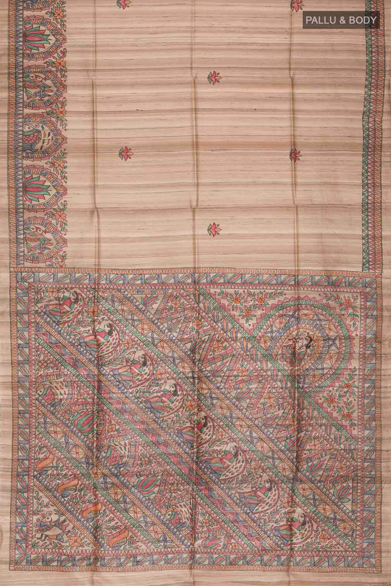 Beige Bhagalpuri Tussar Silk Saree