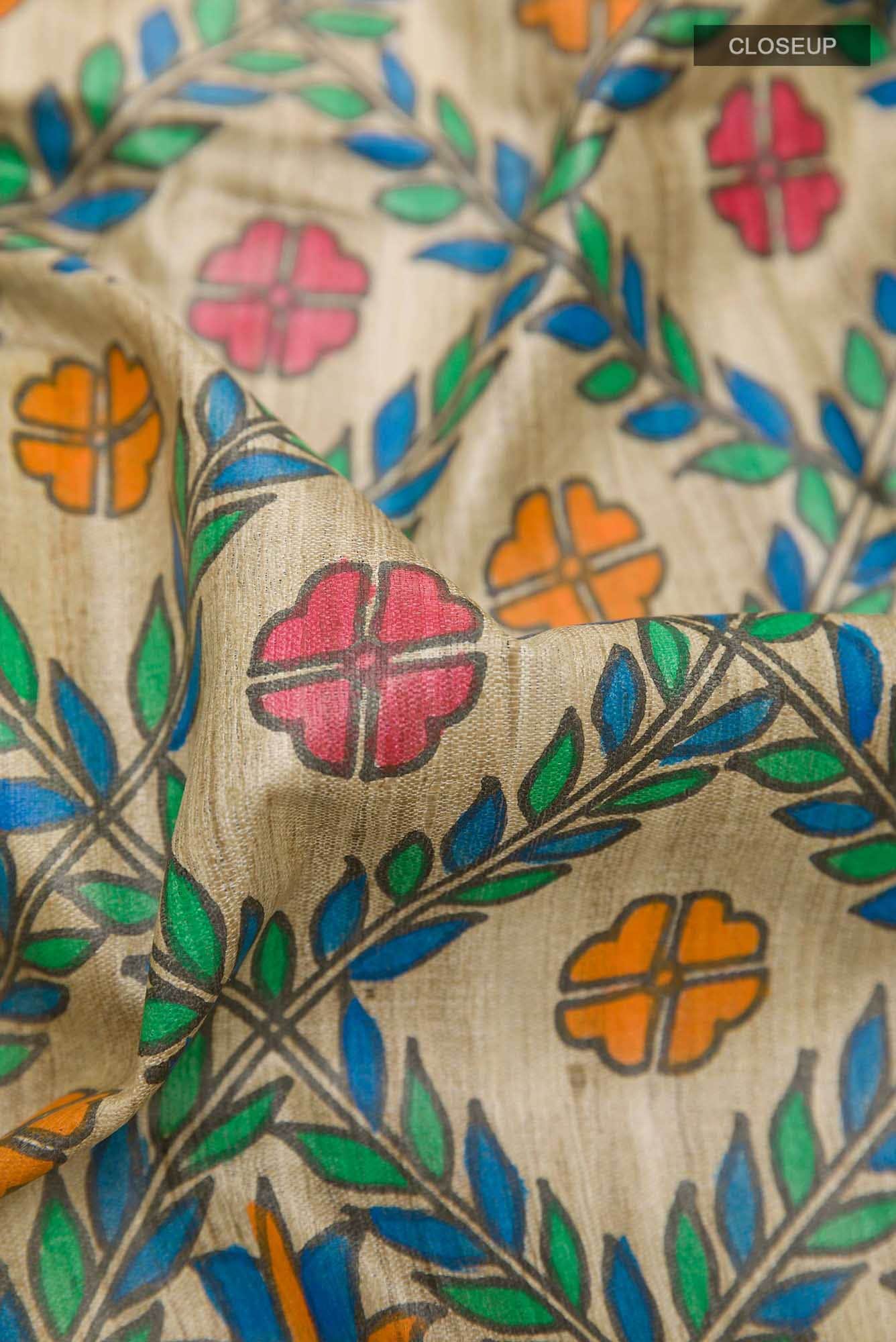 Beige Tussar Saree