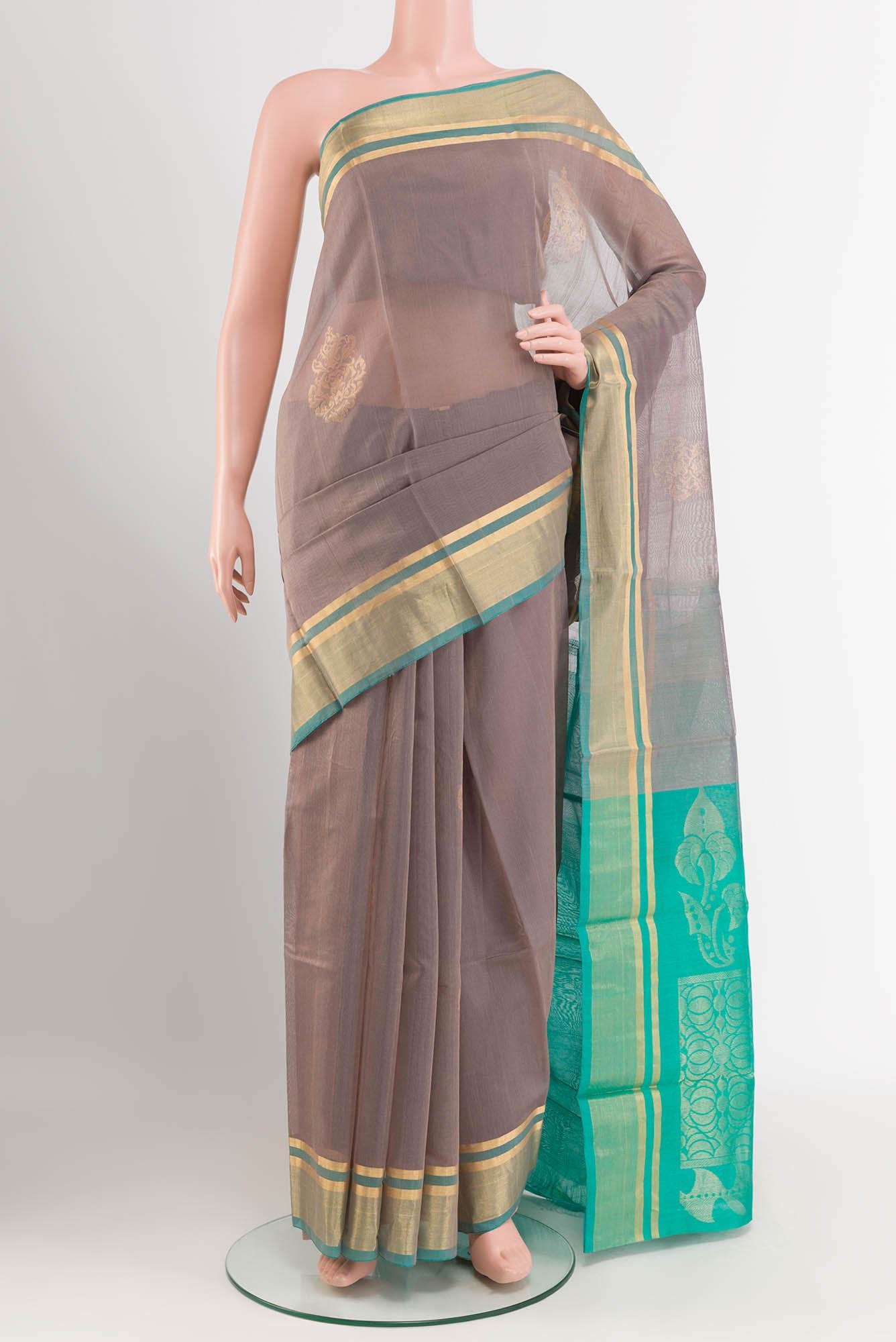 Grey Blended Kora Cotton Saree