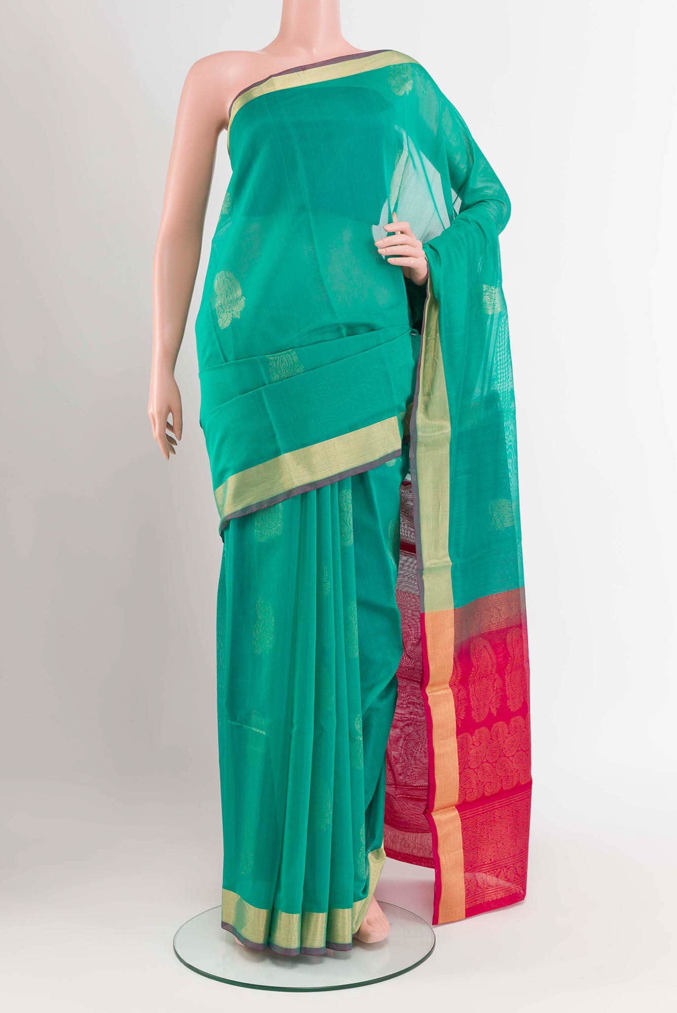 Sea Green Blended Kora Cotton Saree