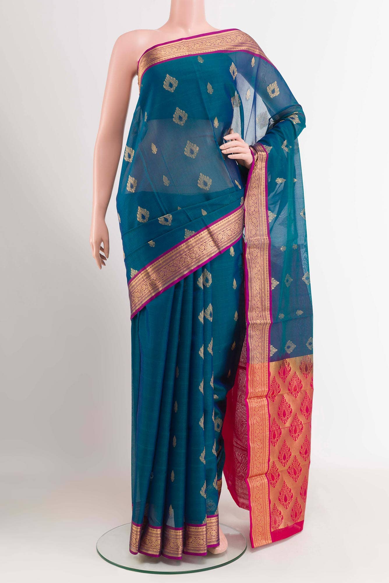 Blue Blended Kora Cotton Saree