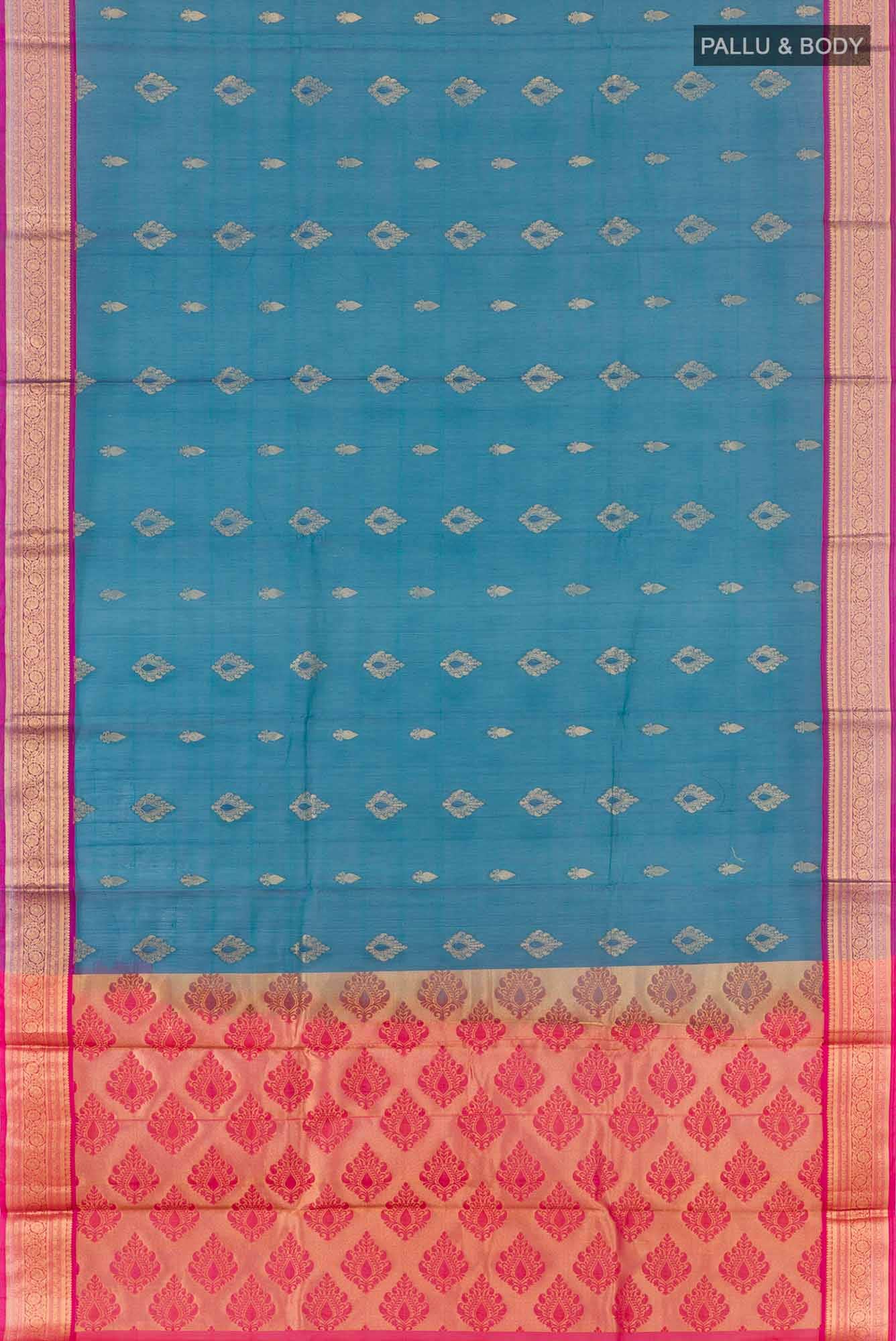 Blue Blended Kora Cotton Saree