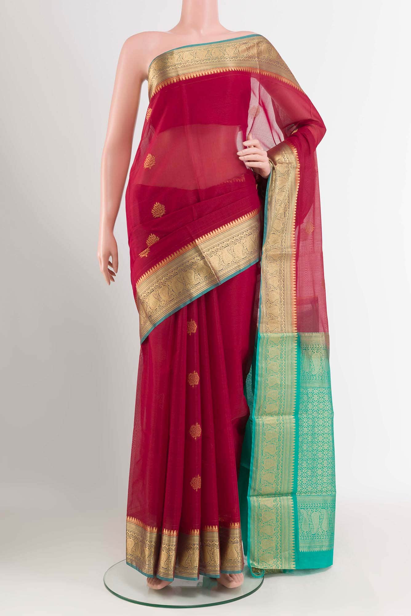 Red Blended Kora Cotton Saree