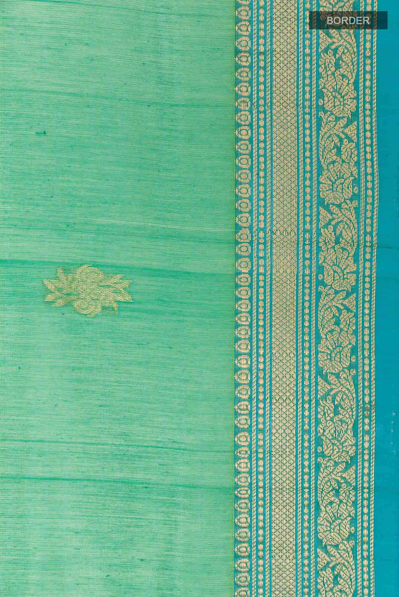 Green Blended Kora Cotton Saree