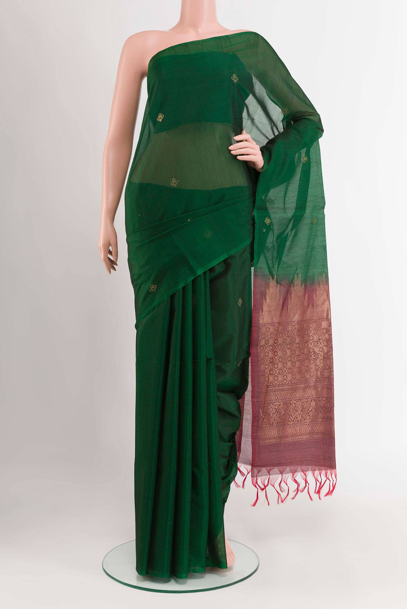 Green Blended Kora Cotton Saree