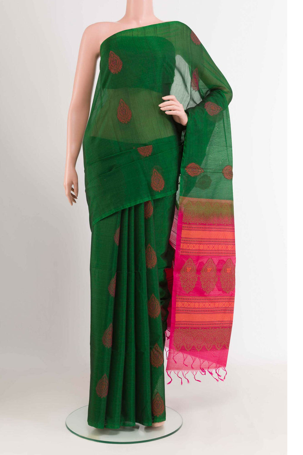 Green Blended Kora Cotton Saree