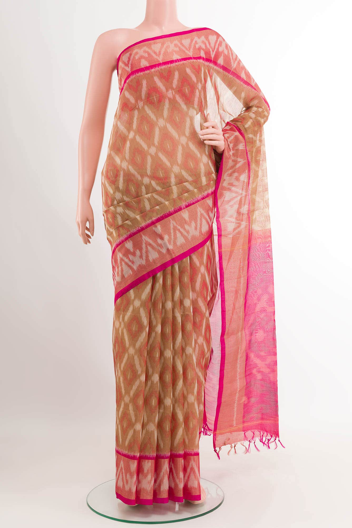 Dark Beige Blended Kora Cotton Saree