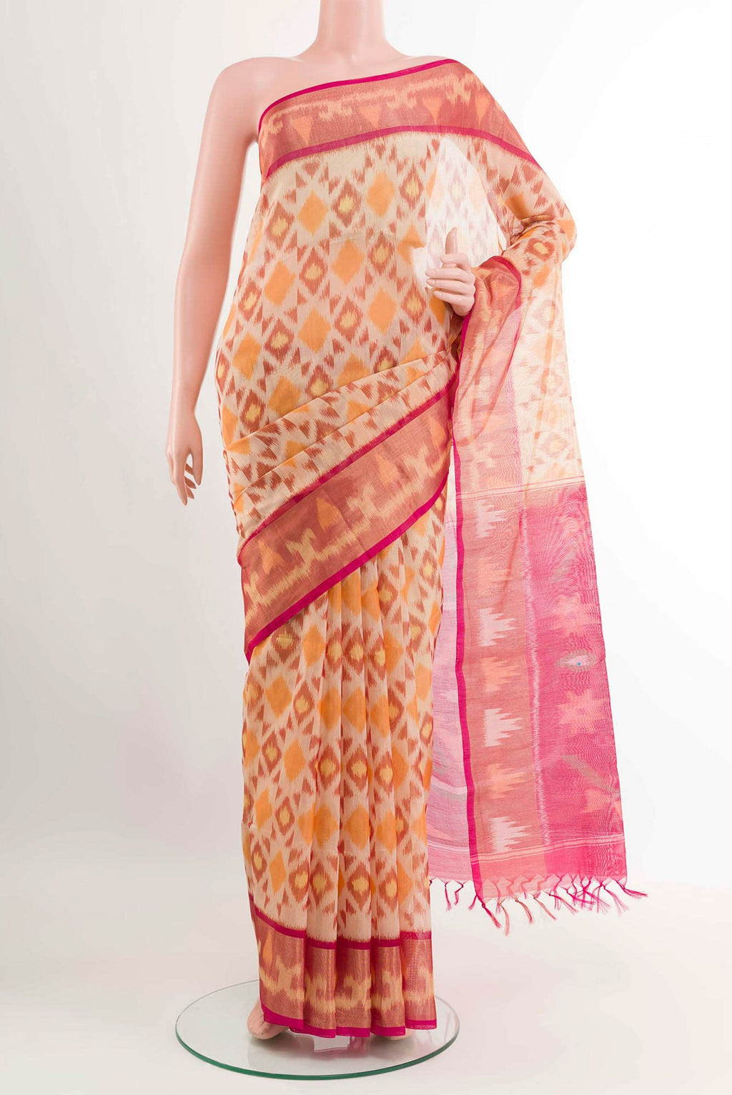 Beige Kora Cotton Saree