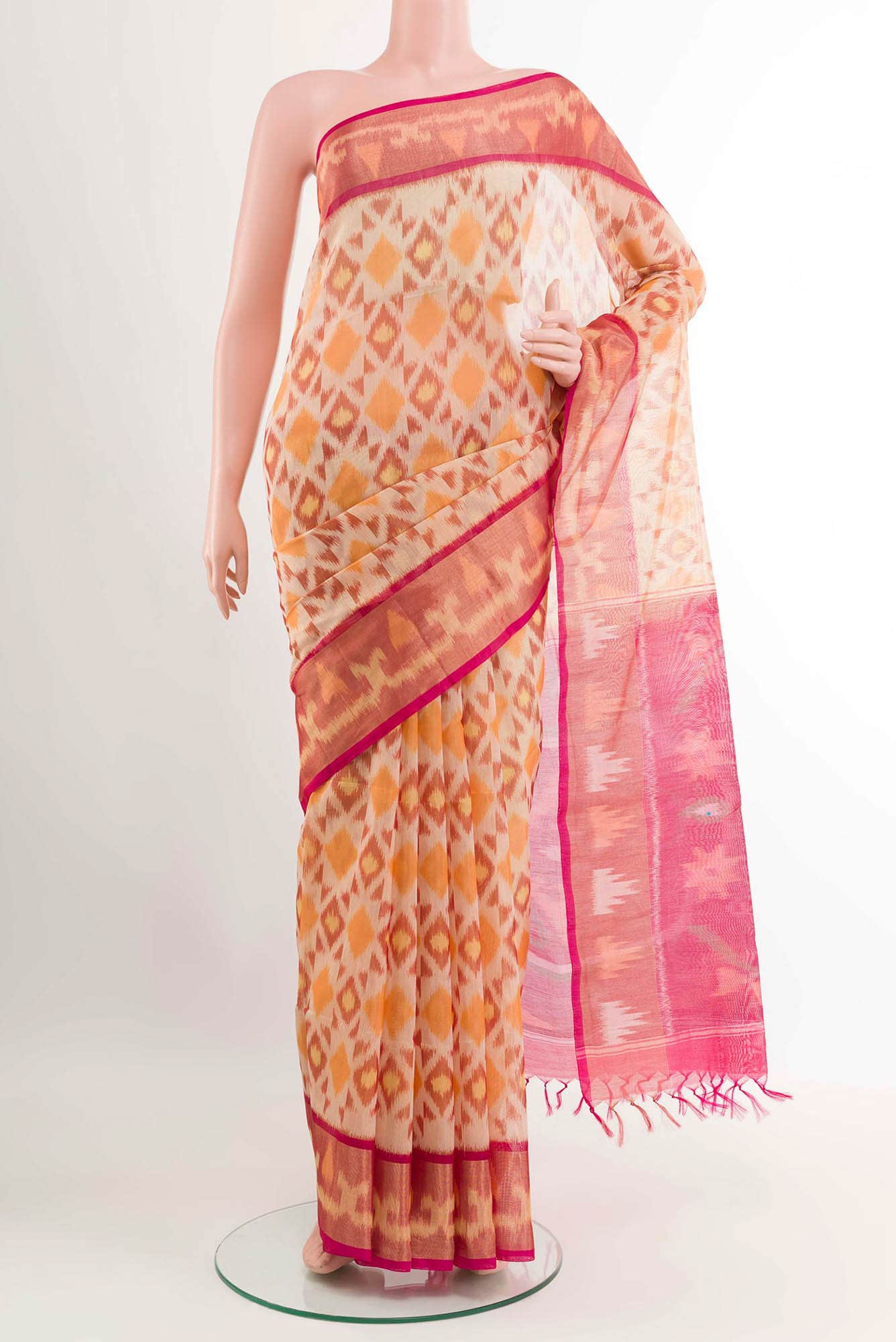 Beige Kora Cotton Saree