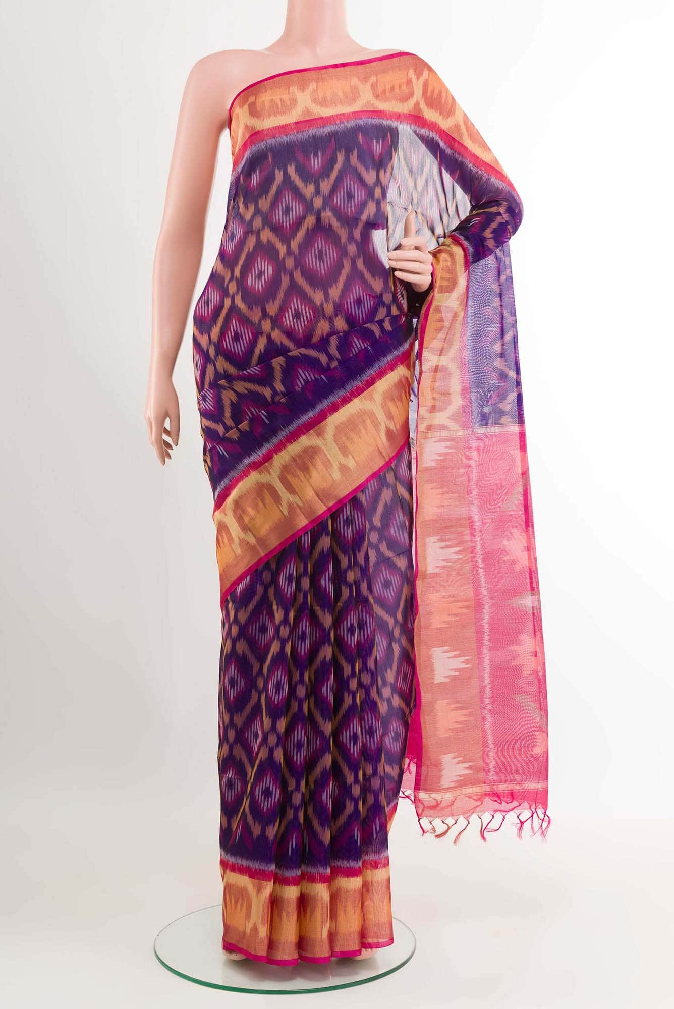 Dark Blue Kora Cotton Saree