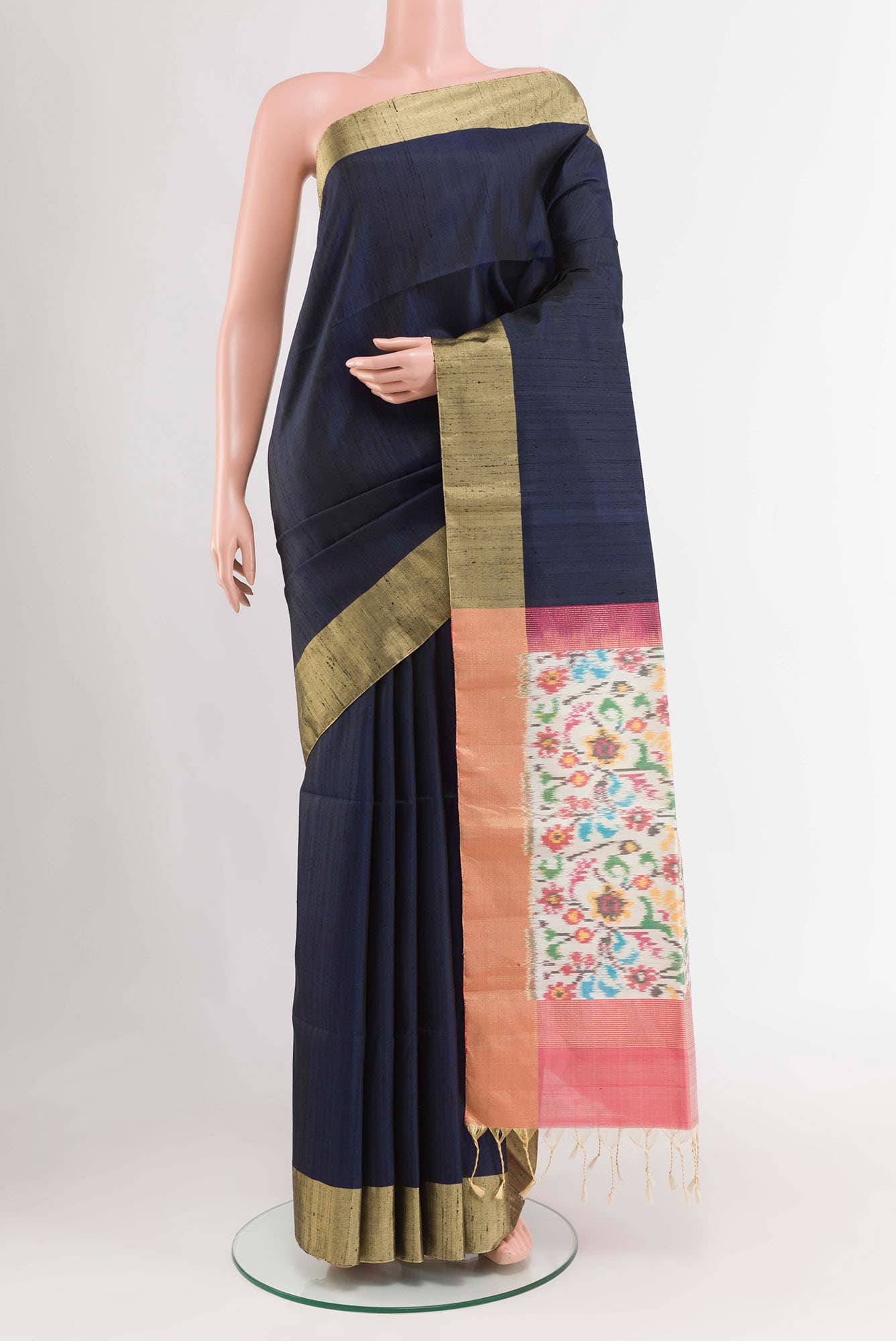 Dark Blue Raw Silk Saree