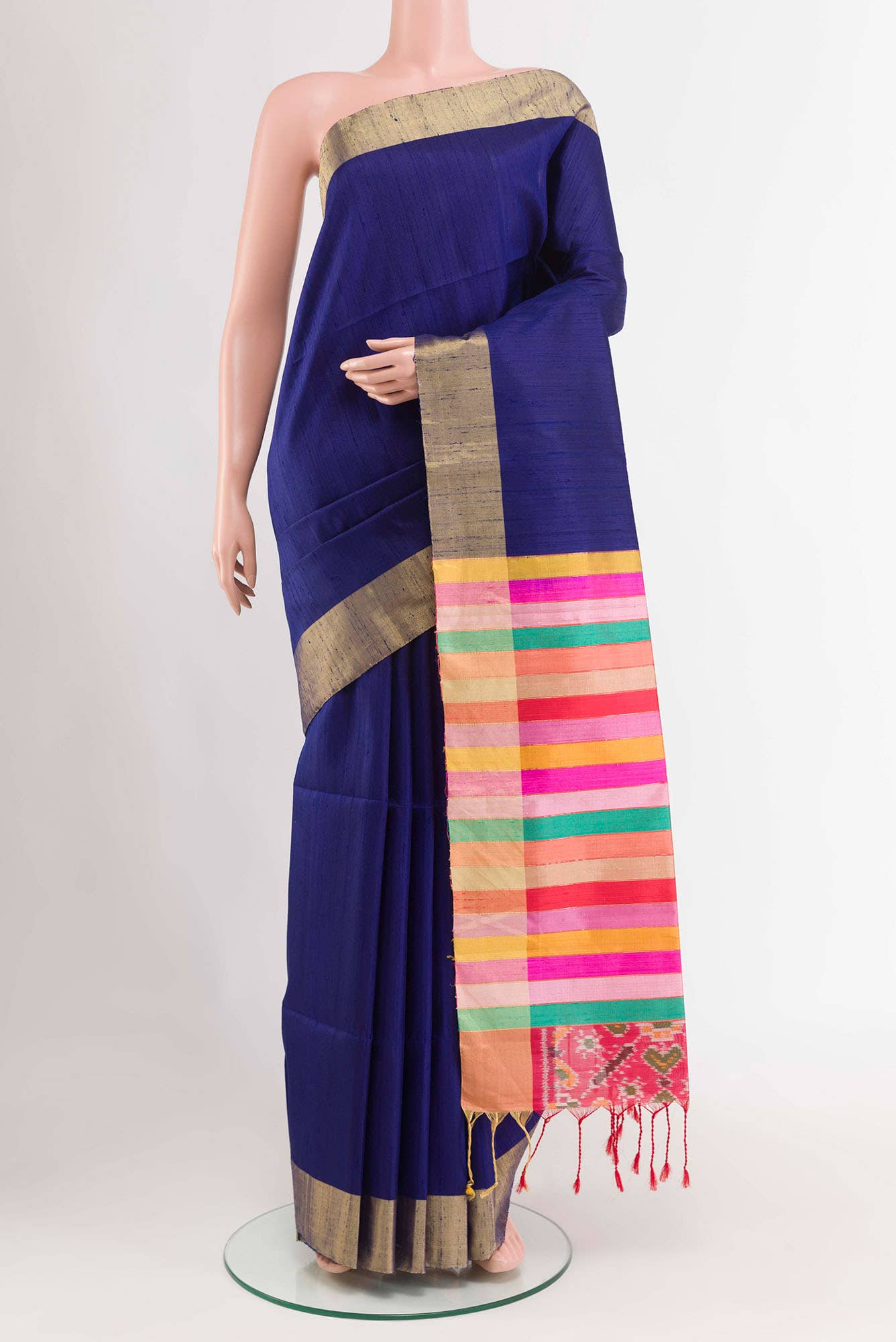 Navy Blue Raw Silk Saree
