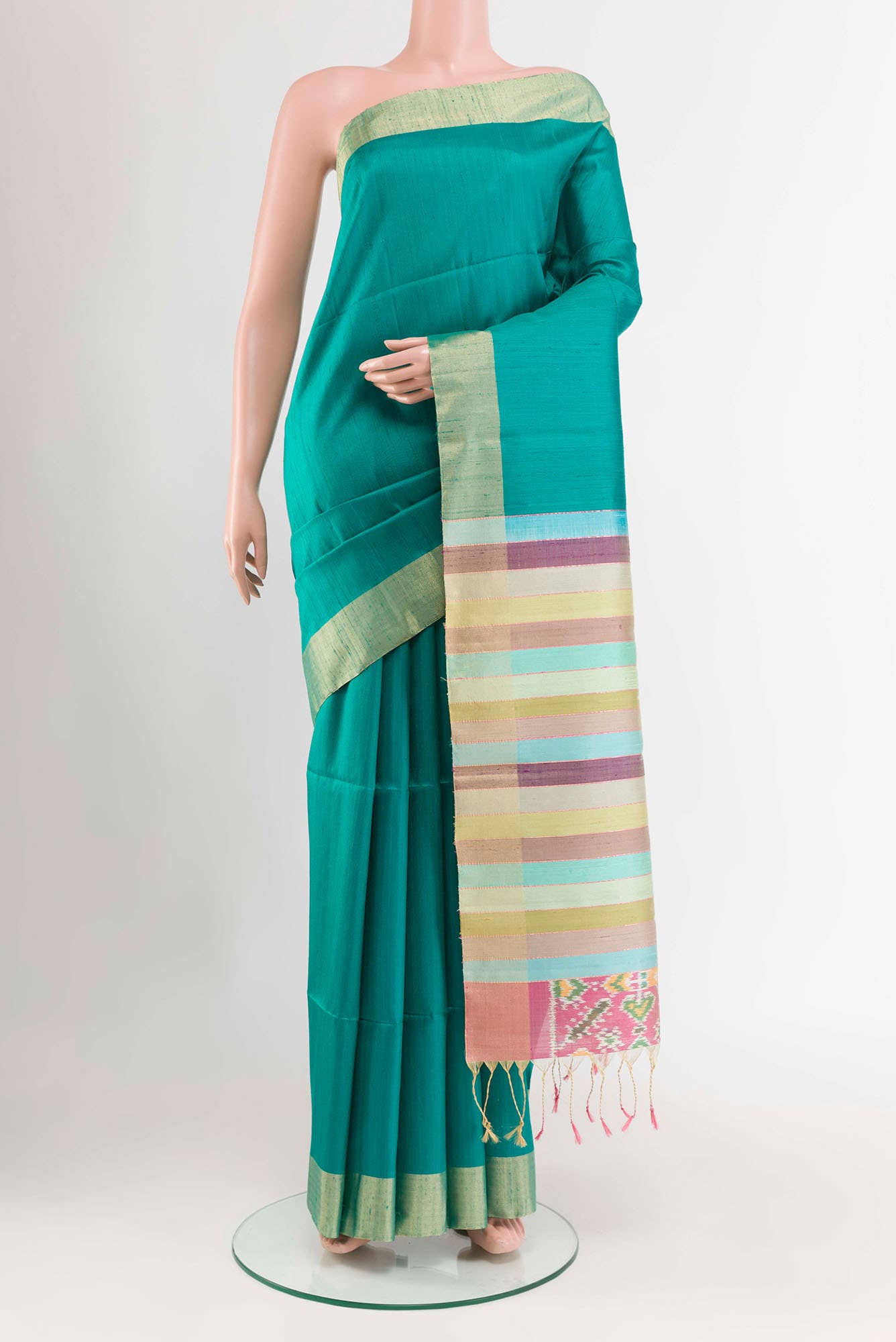 Sea Green Raw Silk Saree