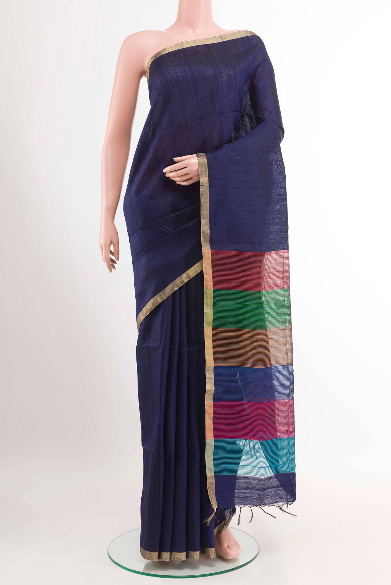 Dark Blue Raw Silk Saree