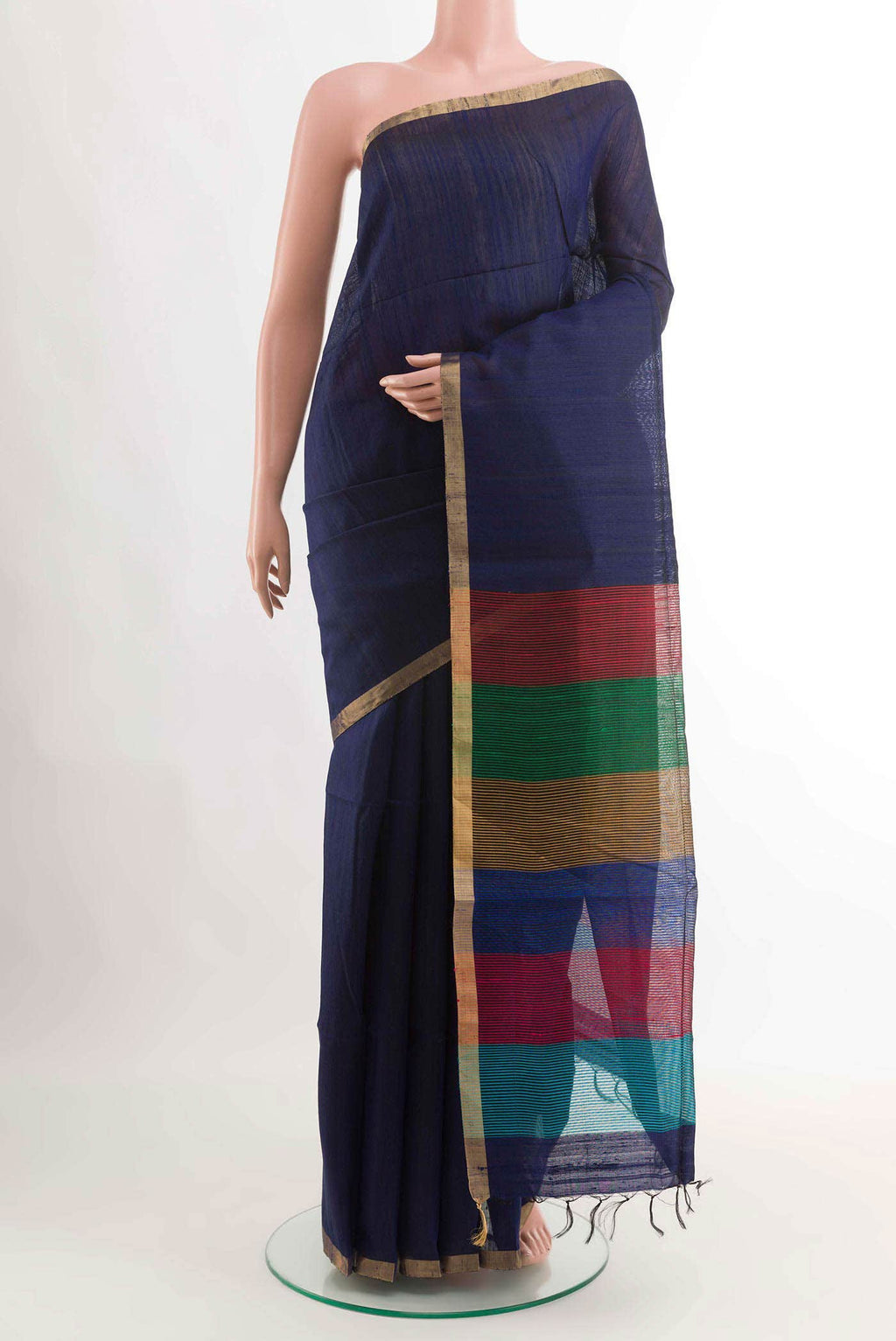 Navy Blue Raw Silk Saree