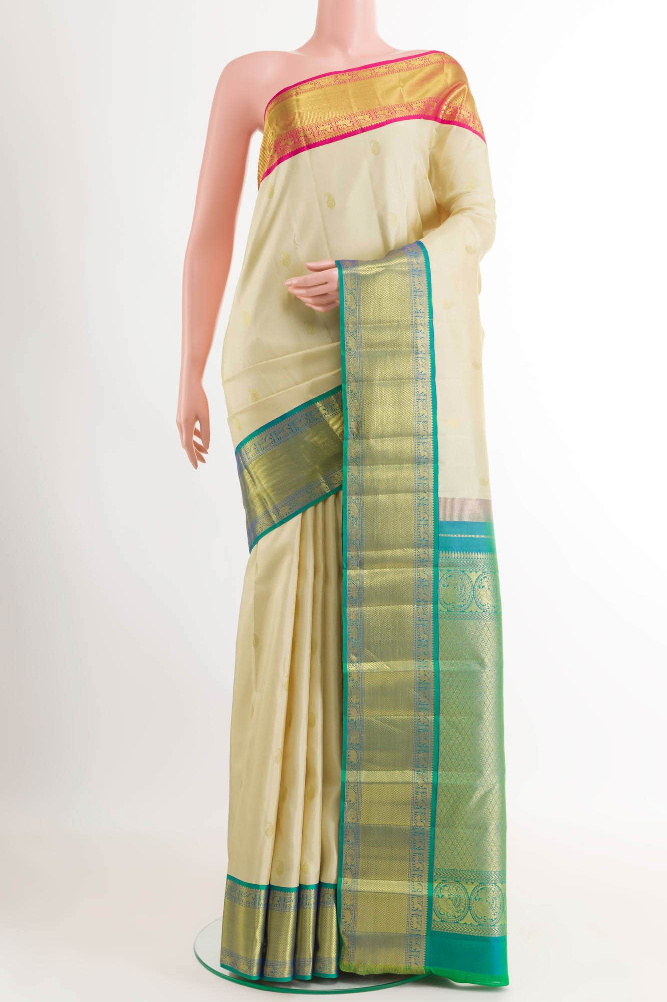 Beige Kanchipuram Silk Saree