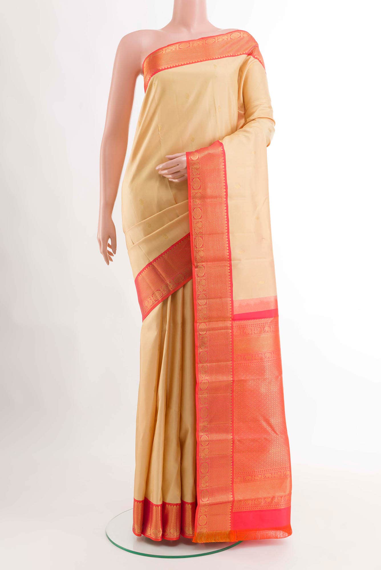 Beige Kanchipuram Silk Saree