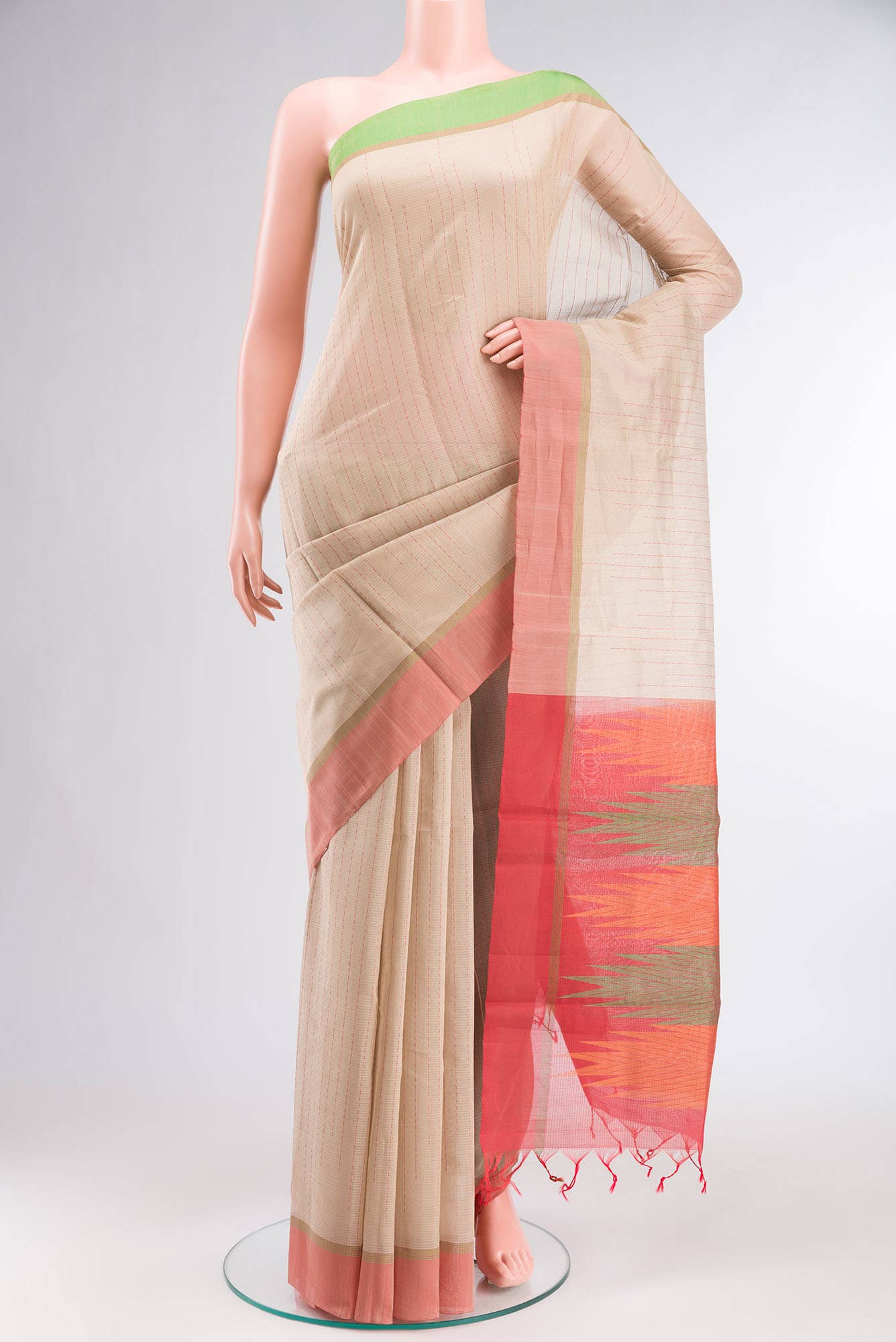 Beige Silk Cotton Saree